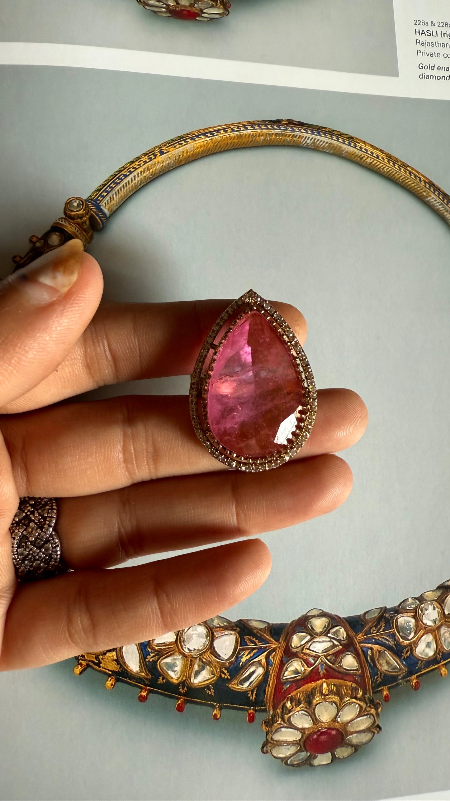 Rose quartz drop shape adjustment ring