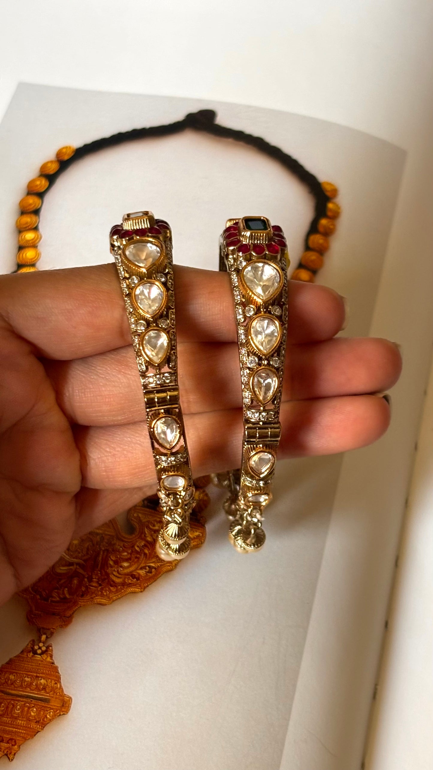 Ruby & emerald Victorian bangles with pearl detailing