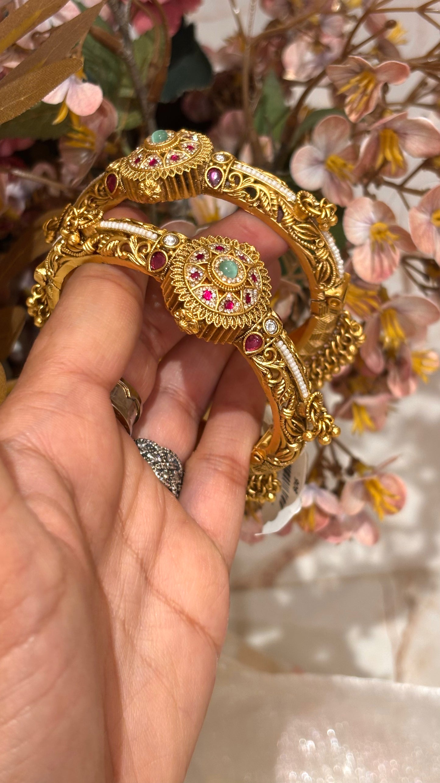Swarovski mint & rani pink bangles with hangings