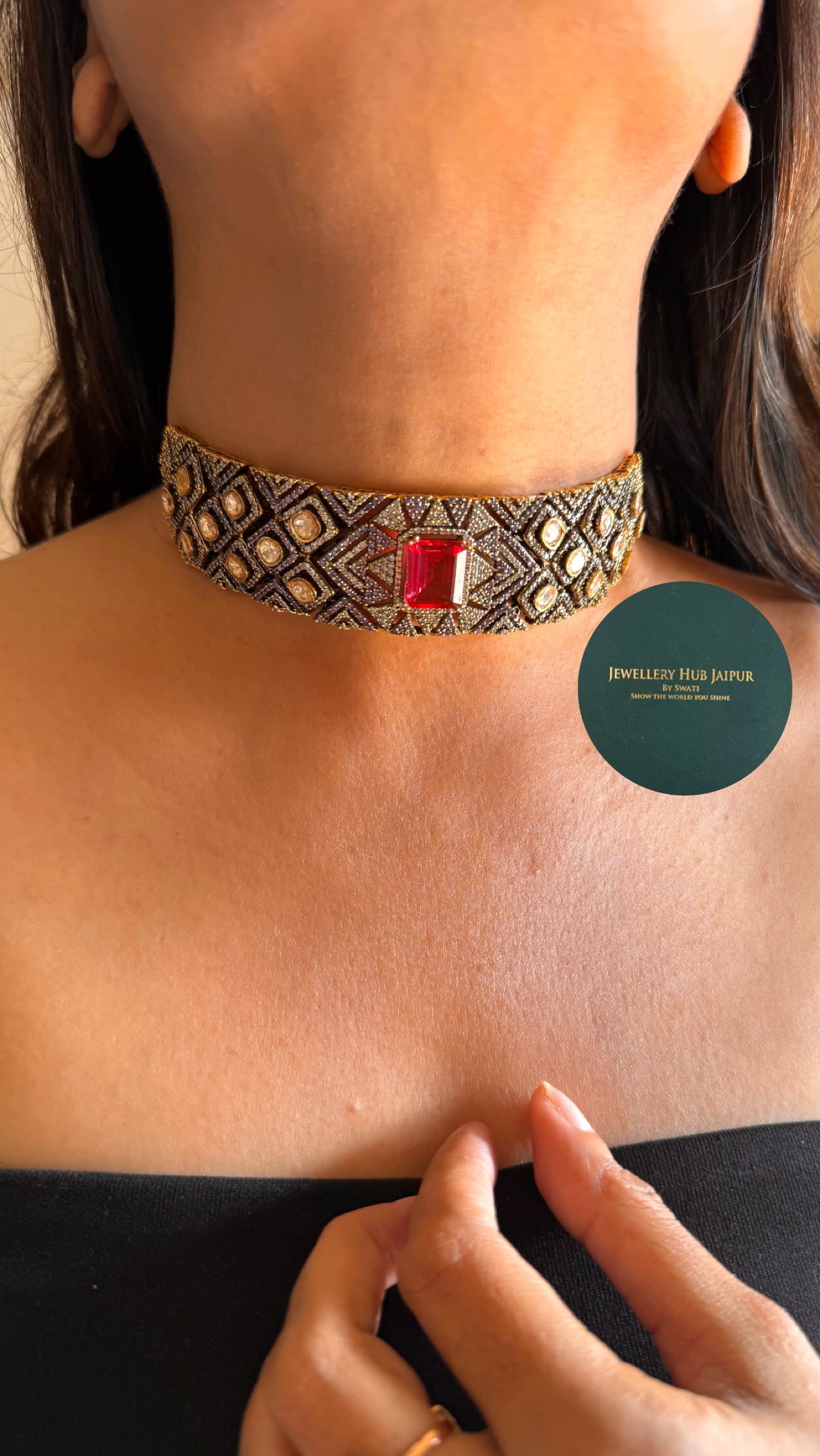 ruby & tanzanite peeli polki designer necklace