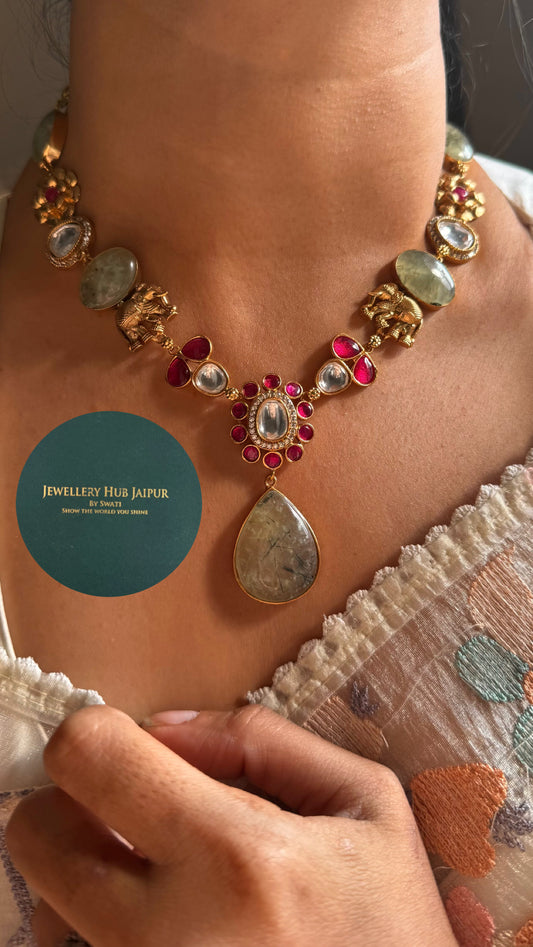 Sage Green rani pink Amrapali Necklace