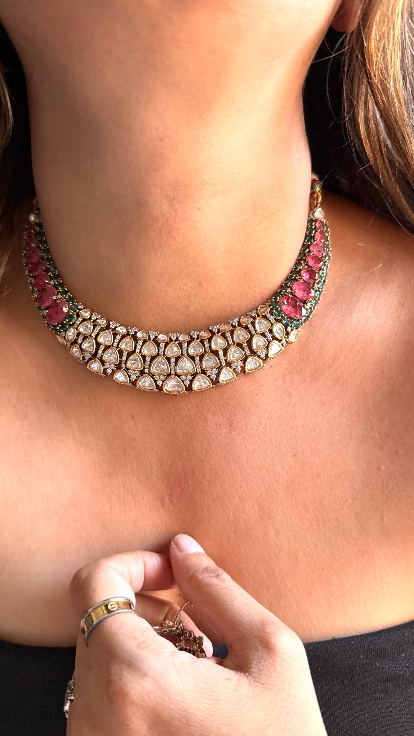Mauve & Mint Designer Victorian Polki Necklace