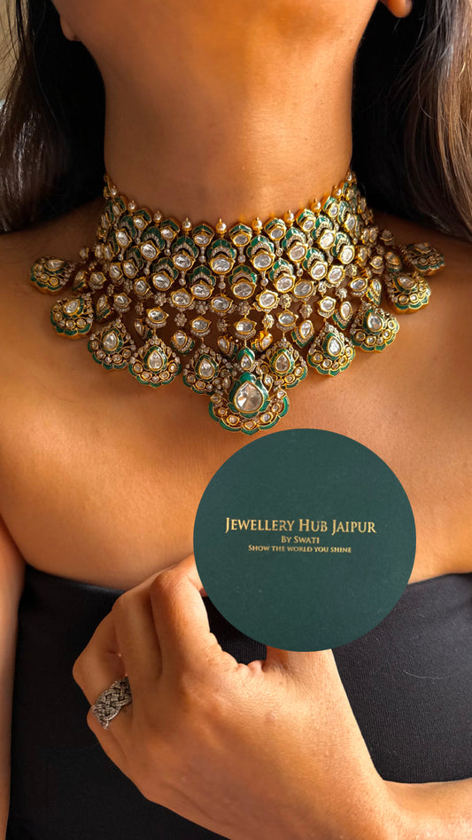 Emerald bridal Asia Moissanite choker set