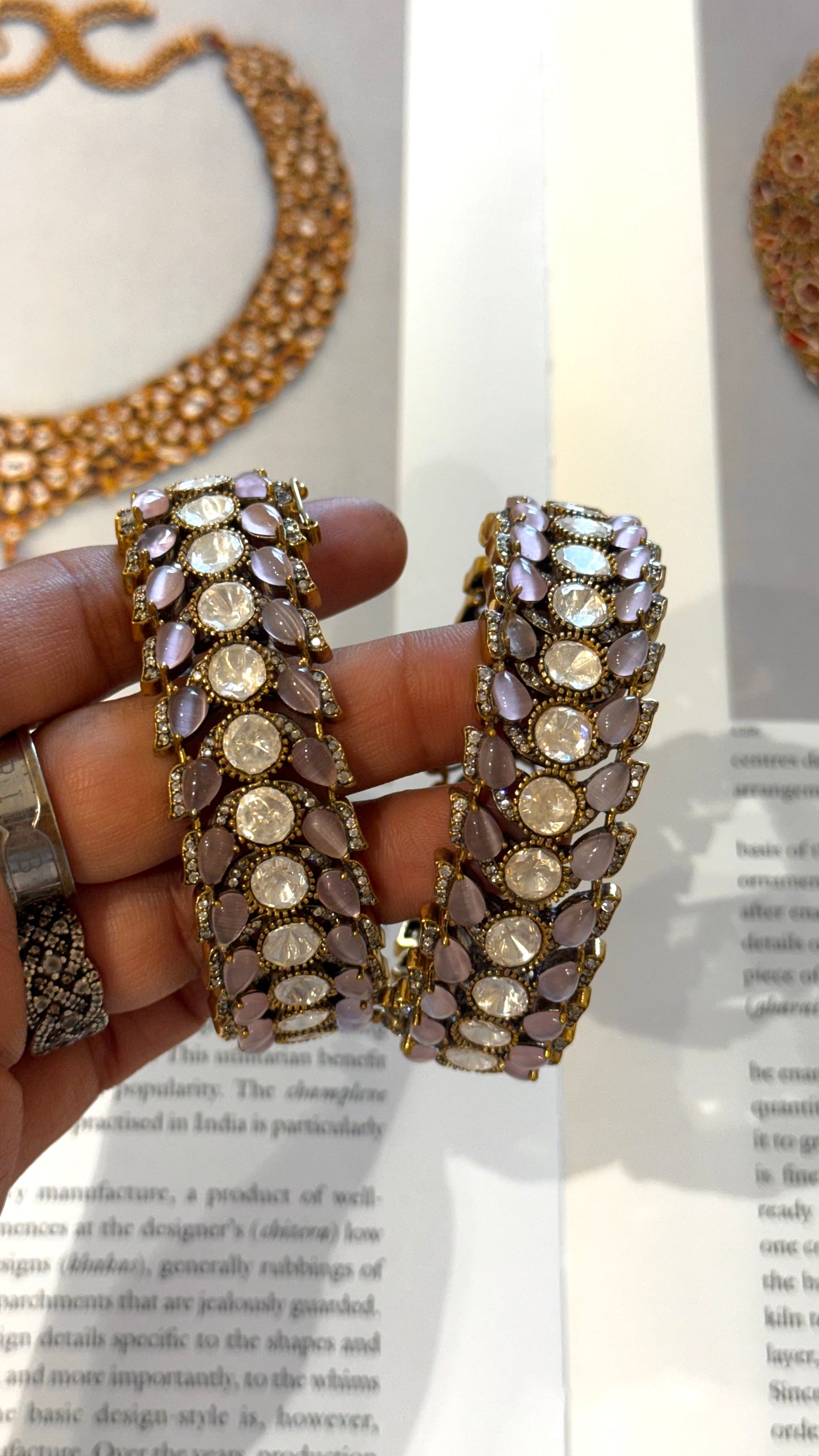 Rose quartz Victorian leafy designer bangles