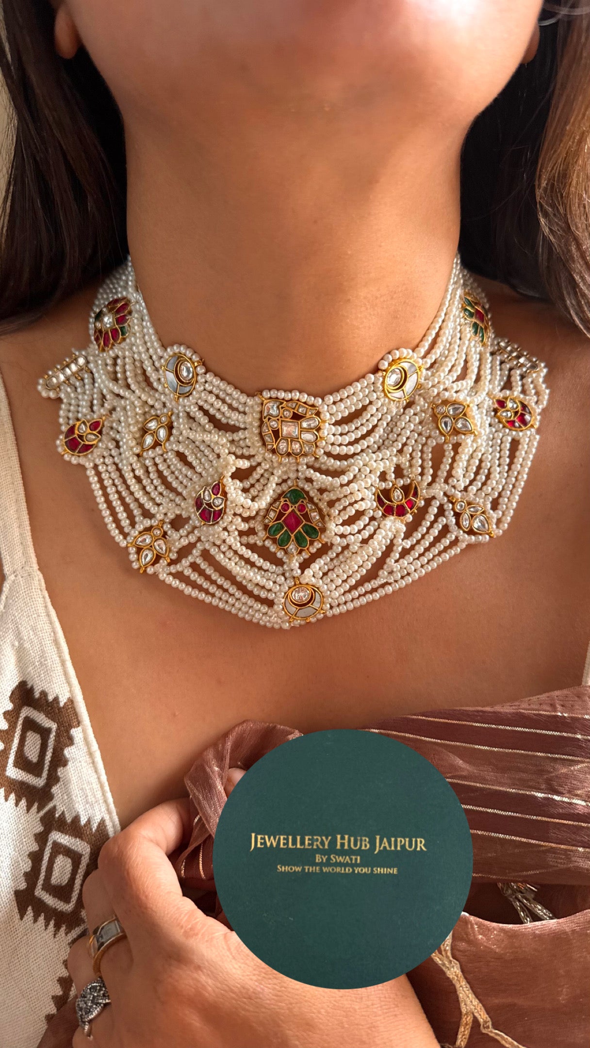 Designer pearl pachi Kundan with mother of pearl necklace