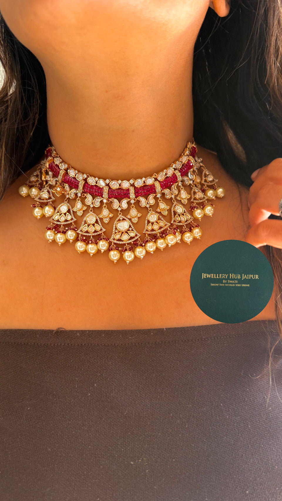 Ruby katakana designer necklace