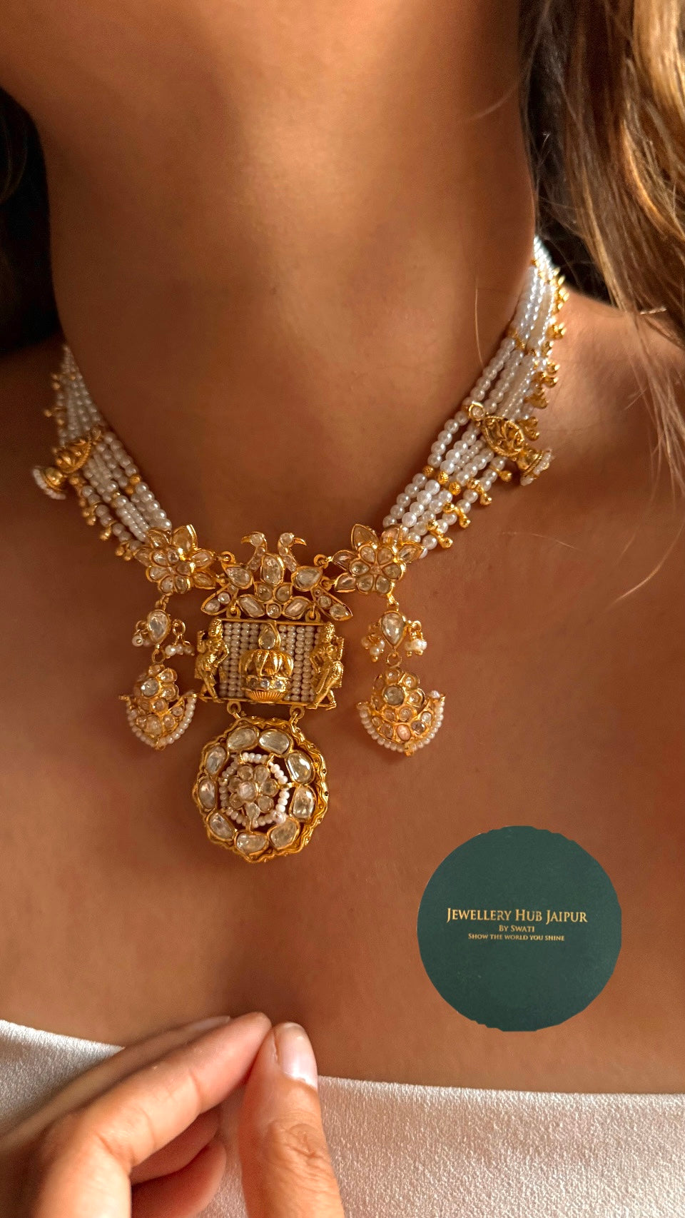 Kalash designed floral pearl detailing Necklace
