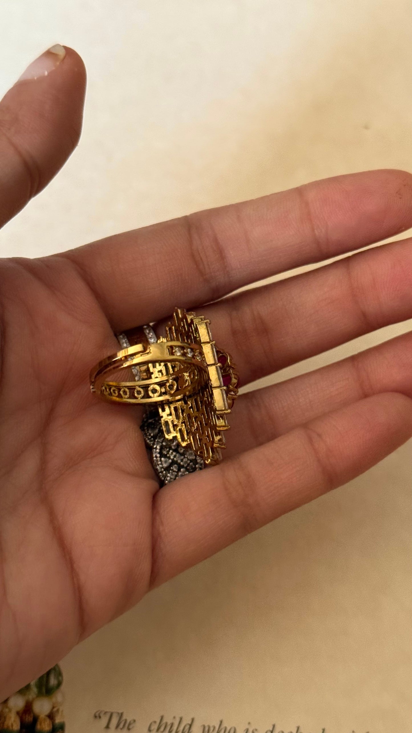 Rani pink floral designer cocktail adjustable ring