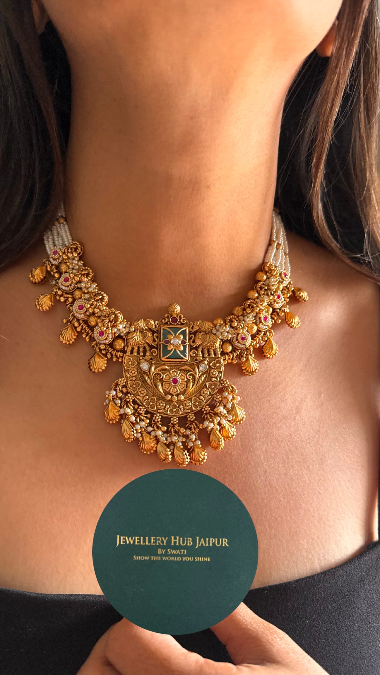 Mint rajwada heritage handmade inlay necklace