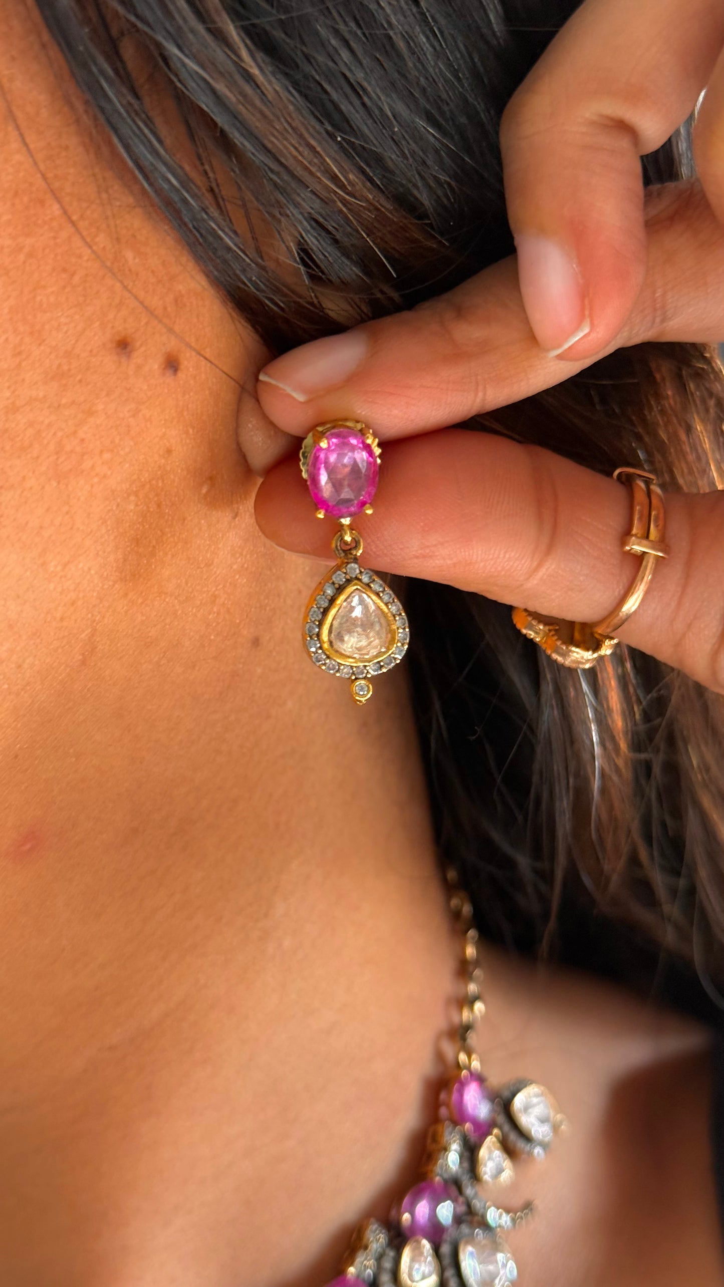 Rani pink moissanite peeli polki collar minimal set