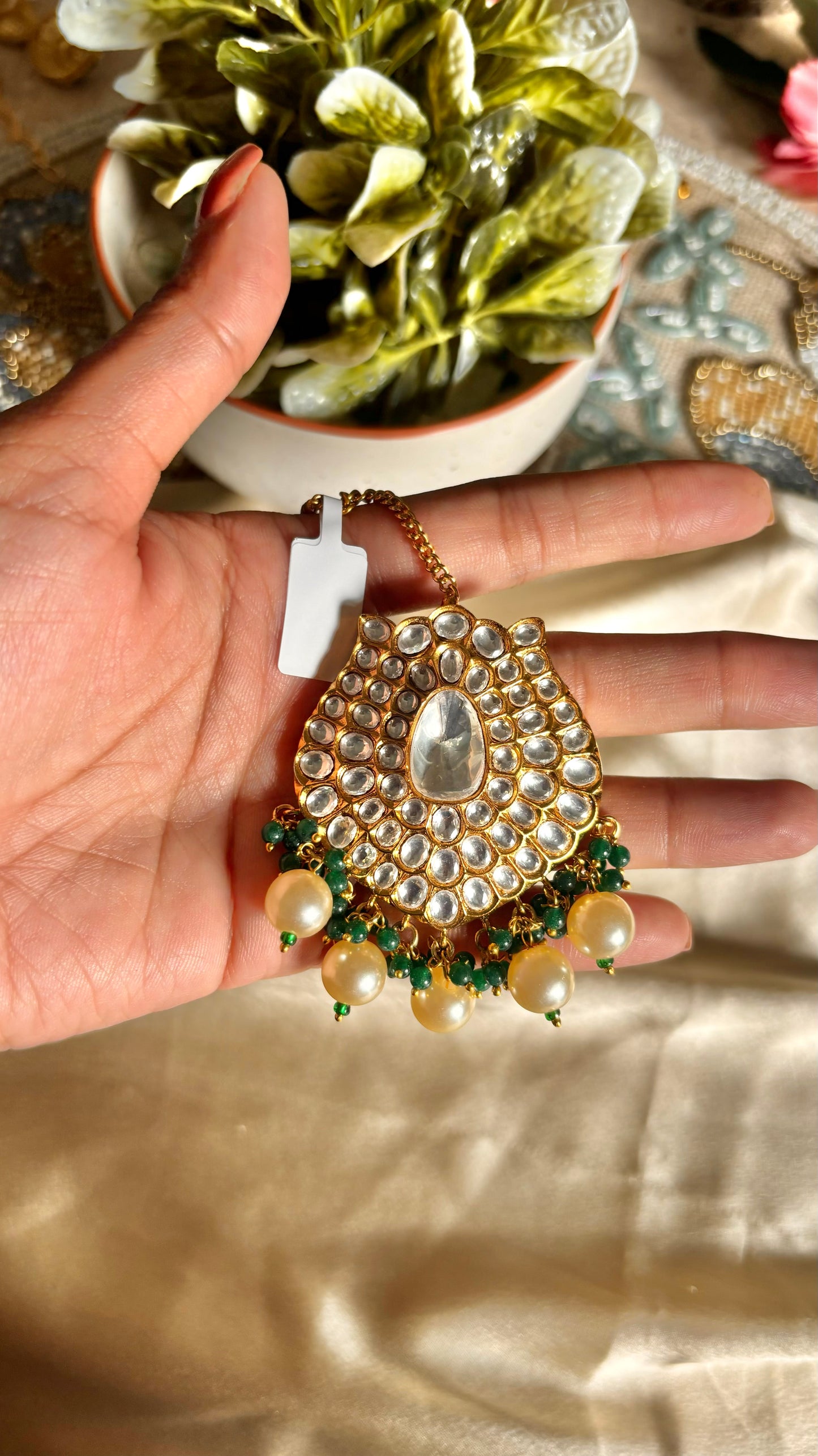 Polki pearl maangtika