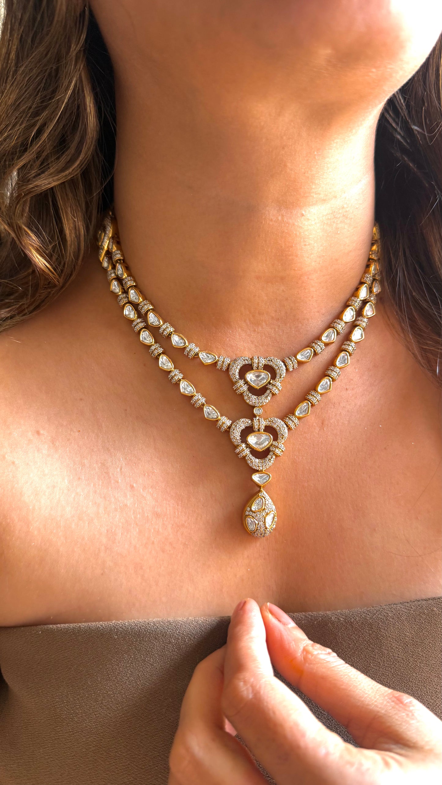 Dual line design designer Polki necklace