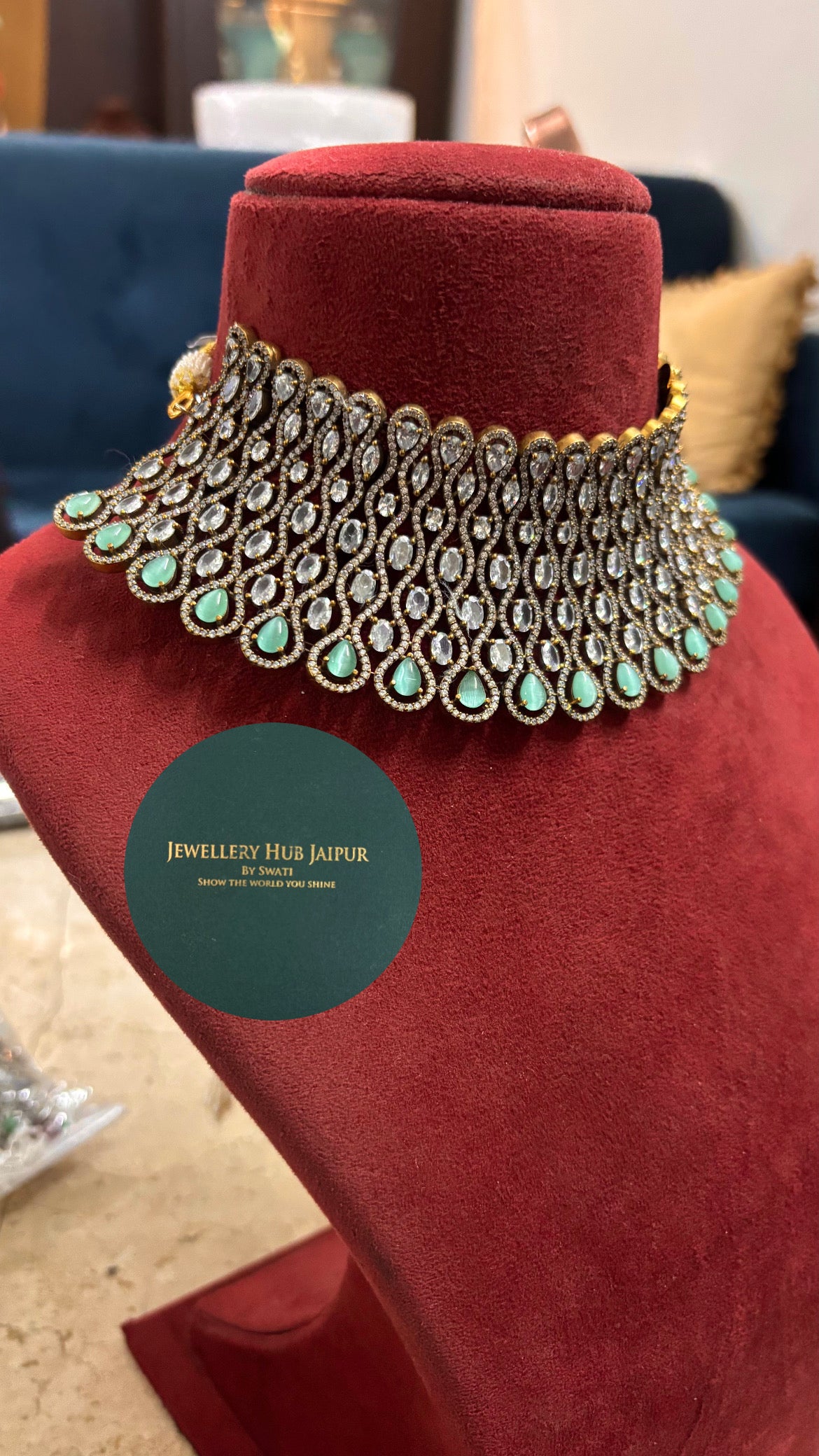 Risha mint doublet and moissanite designer choker set