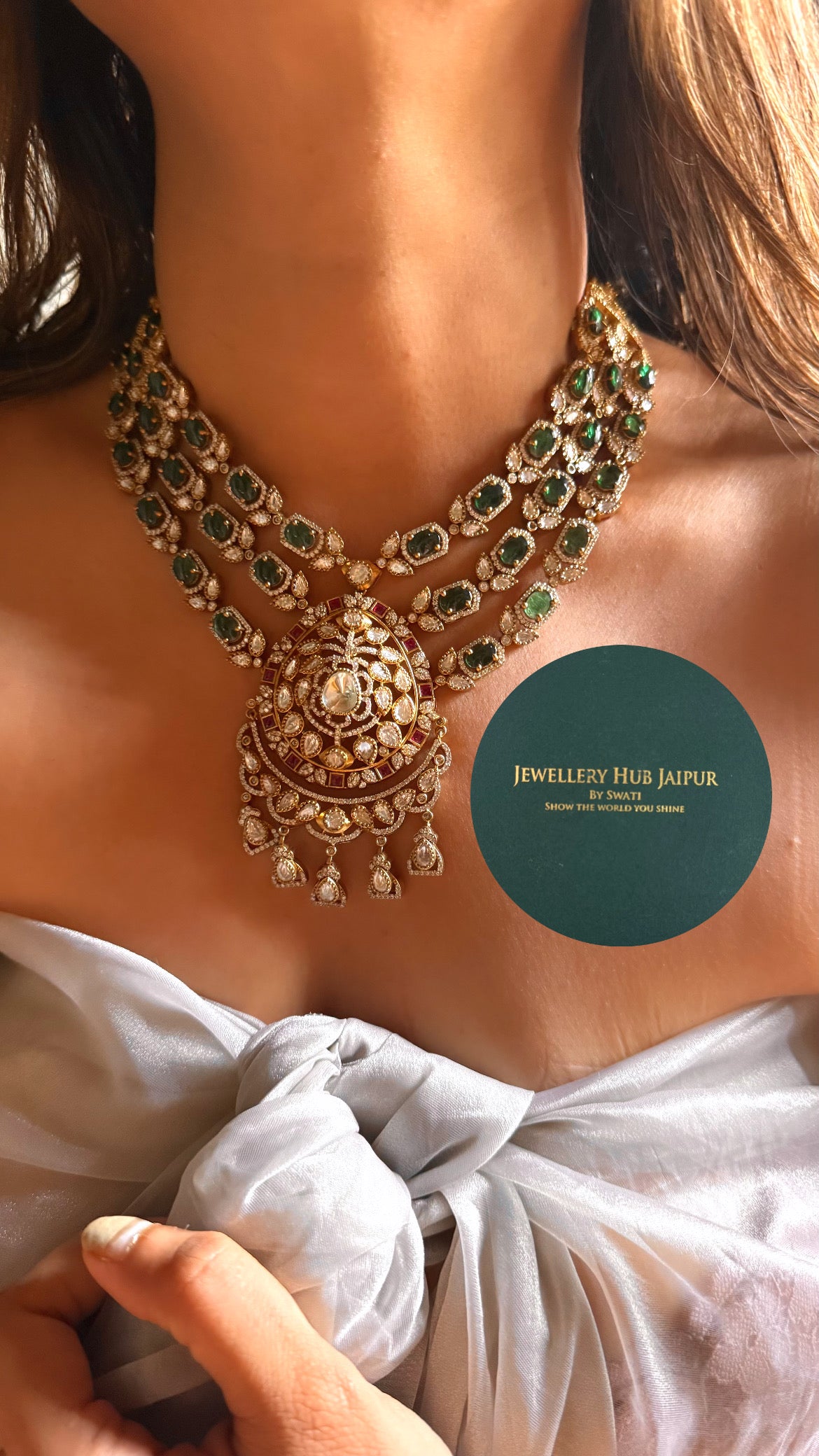 Emerald doublet moissanite 3 layer collar set