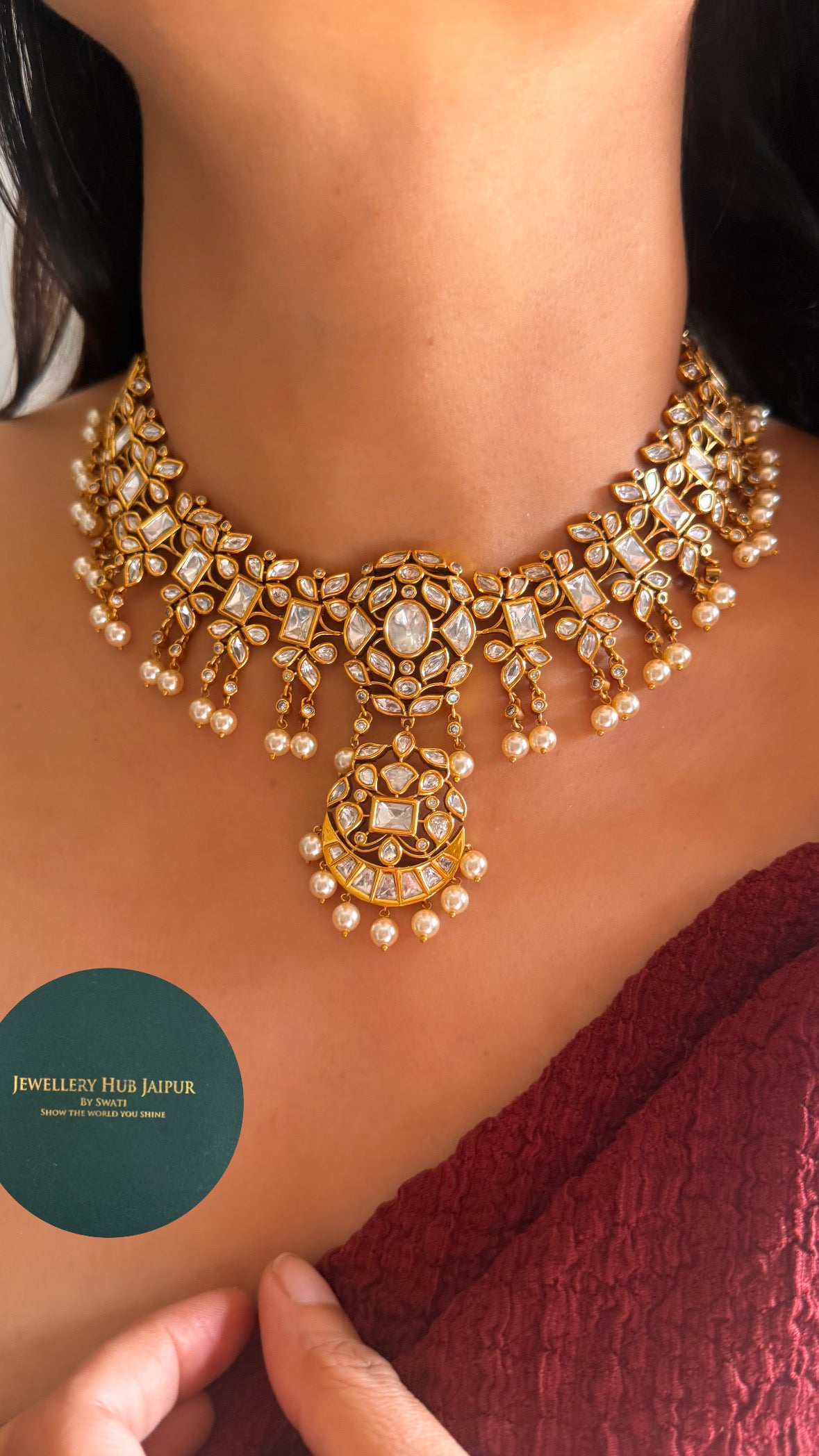 Moissanite polki heritage necklace