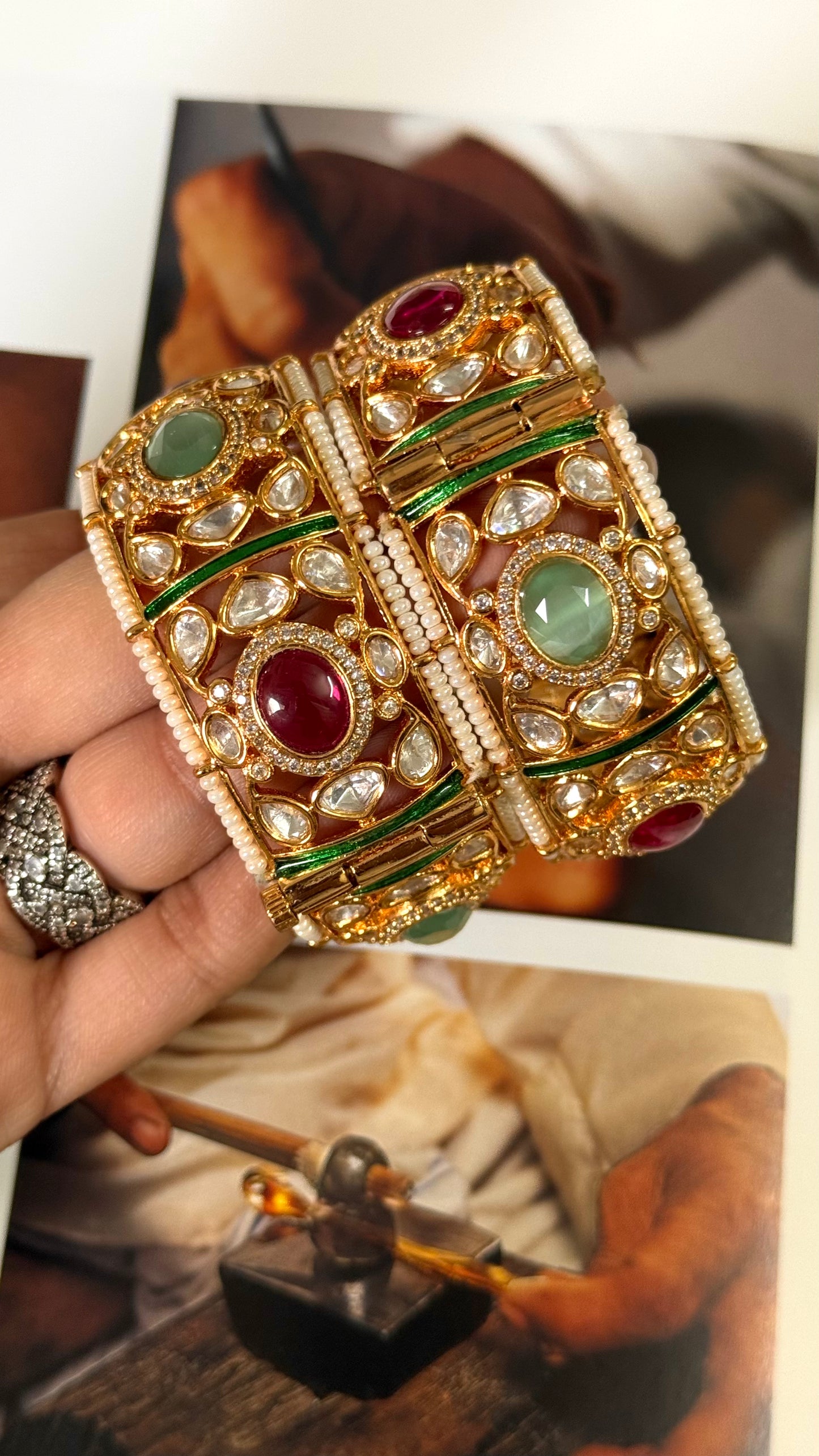 Mint & ruby openable bangle