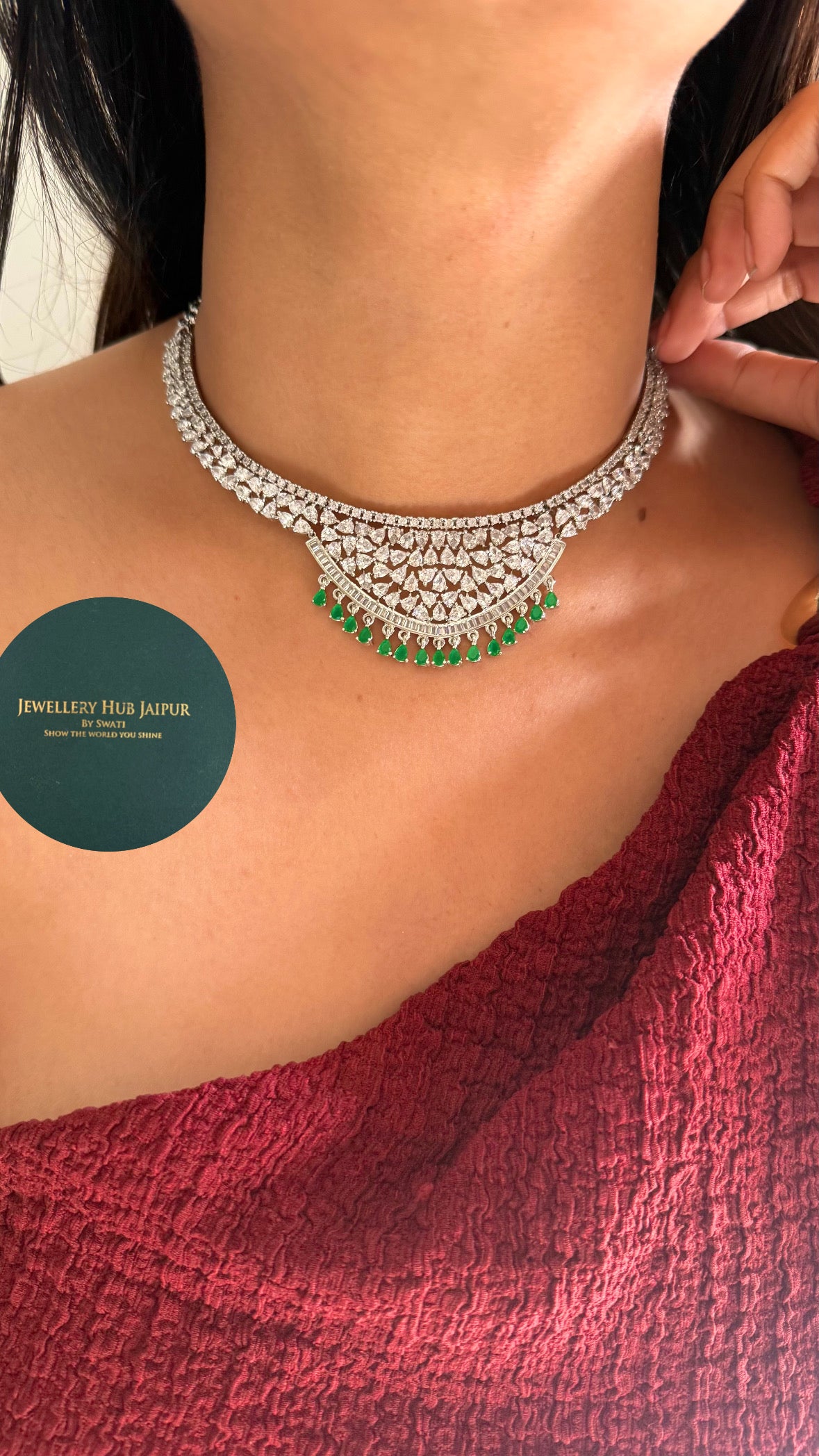 Minimalist cz diamond emerald drop necklace
