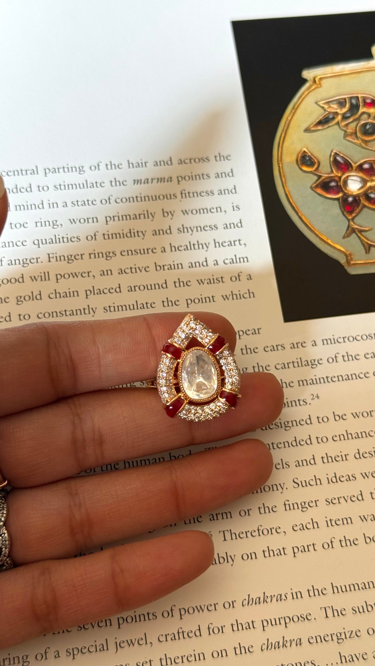 Ring kundan drops shape ruby adjustable