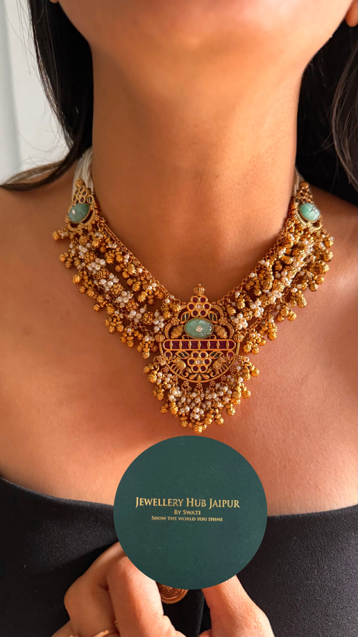 Mint & Rani pink rajwadi collar necklace