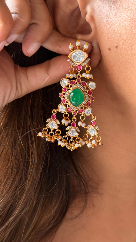 Emerald & Rani real stone moissanite danglers