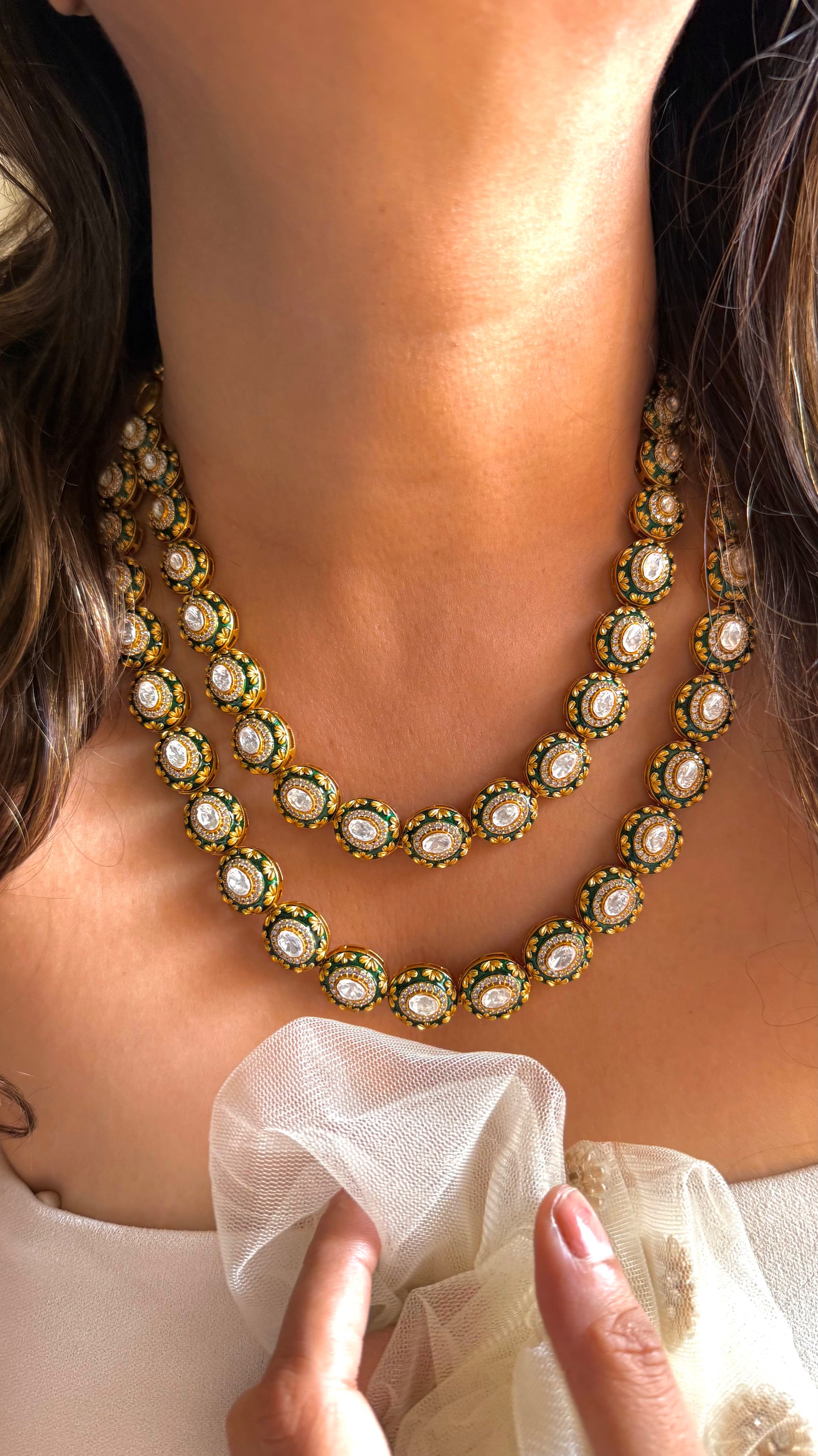 Dual Line Meenakari Designer Polki Necklace with Nakshi