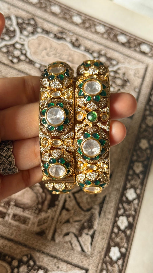 Emerald floral moissanite Victorian openable bangle