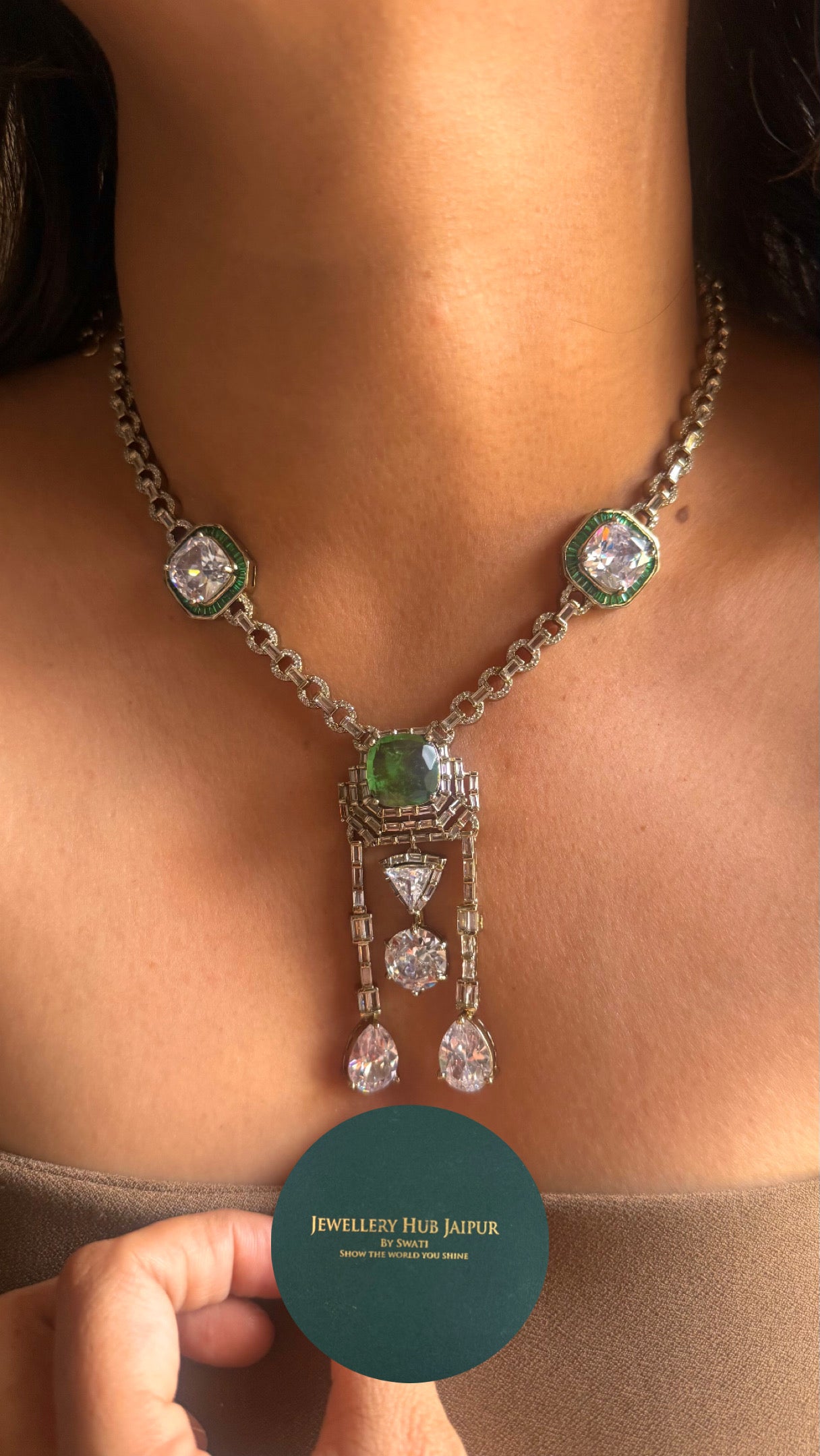 Mint doublet with cz diamond minimalist set