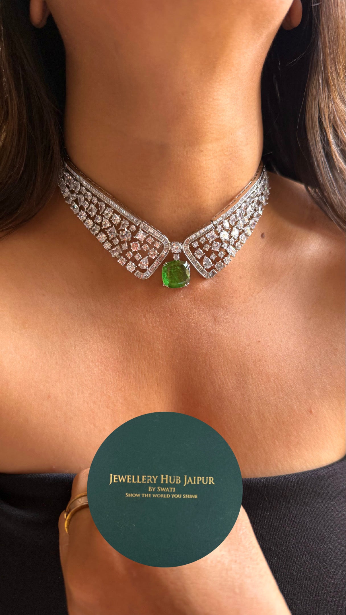 Mint doublet cz Emerald cut necklace