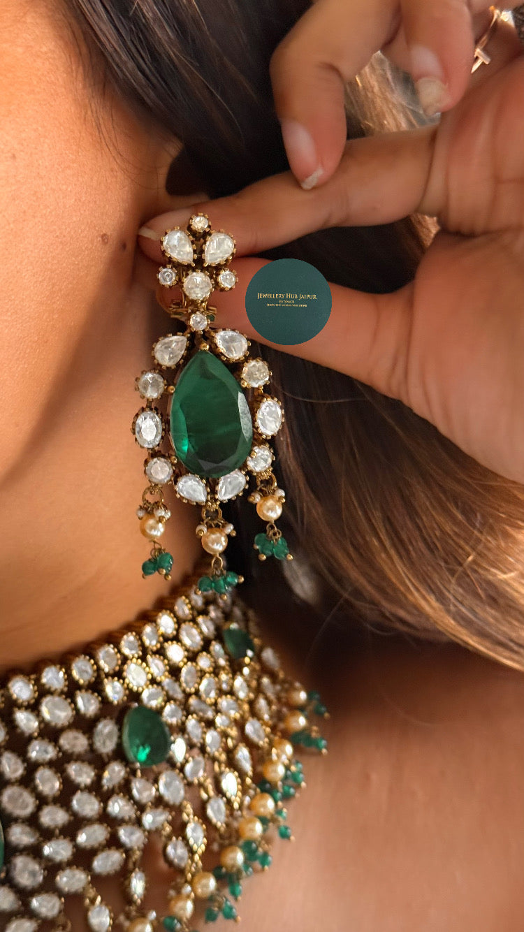 Emerald doublet moissanite polki Victorian choker set