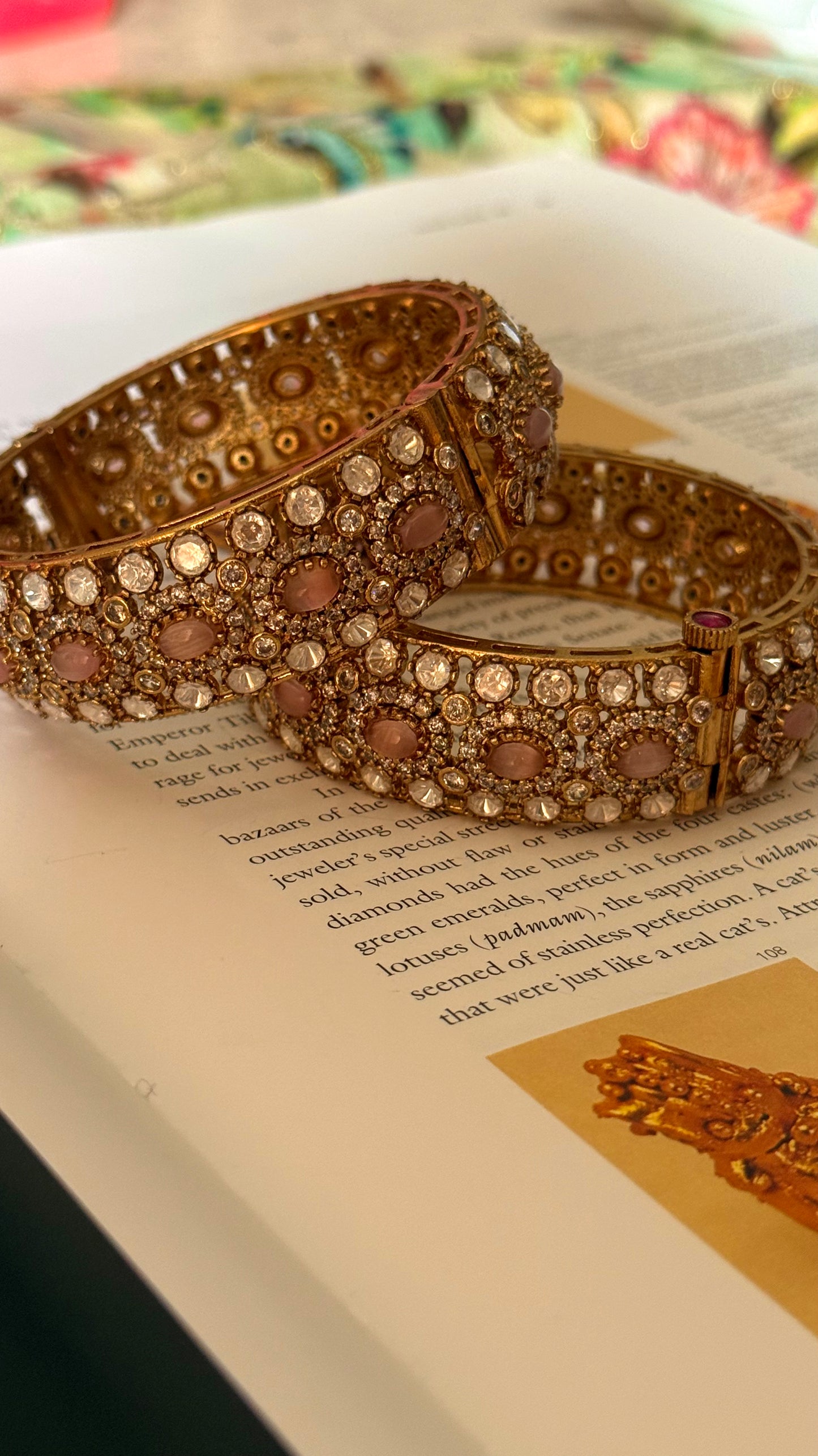 Peach doublets with cz diamond openable Bangles