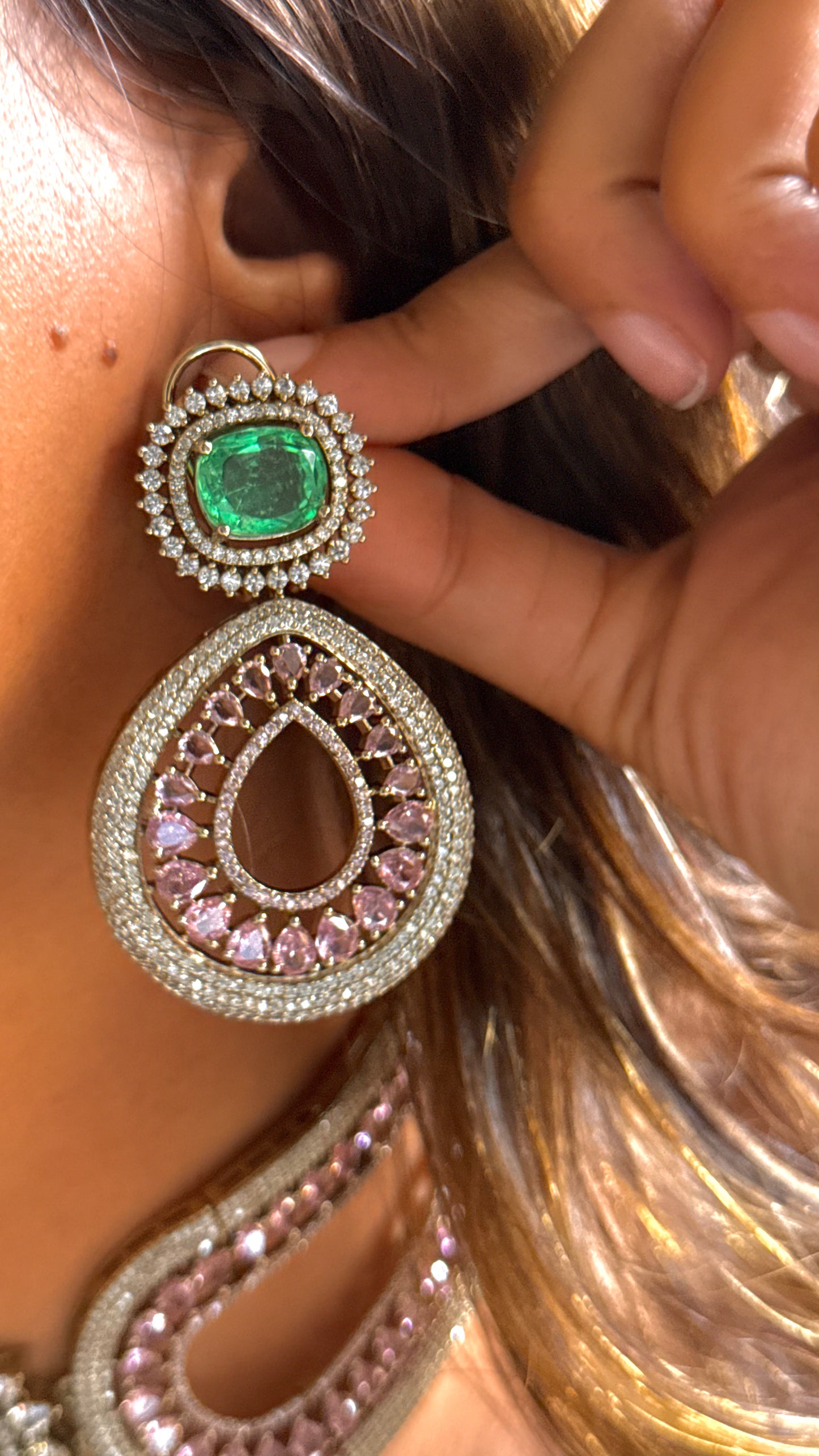 Mint & rose quartz contemporary choker necklace set