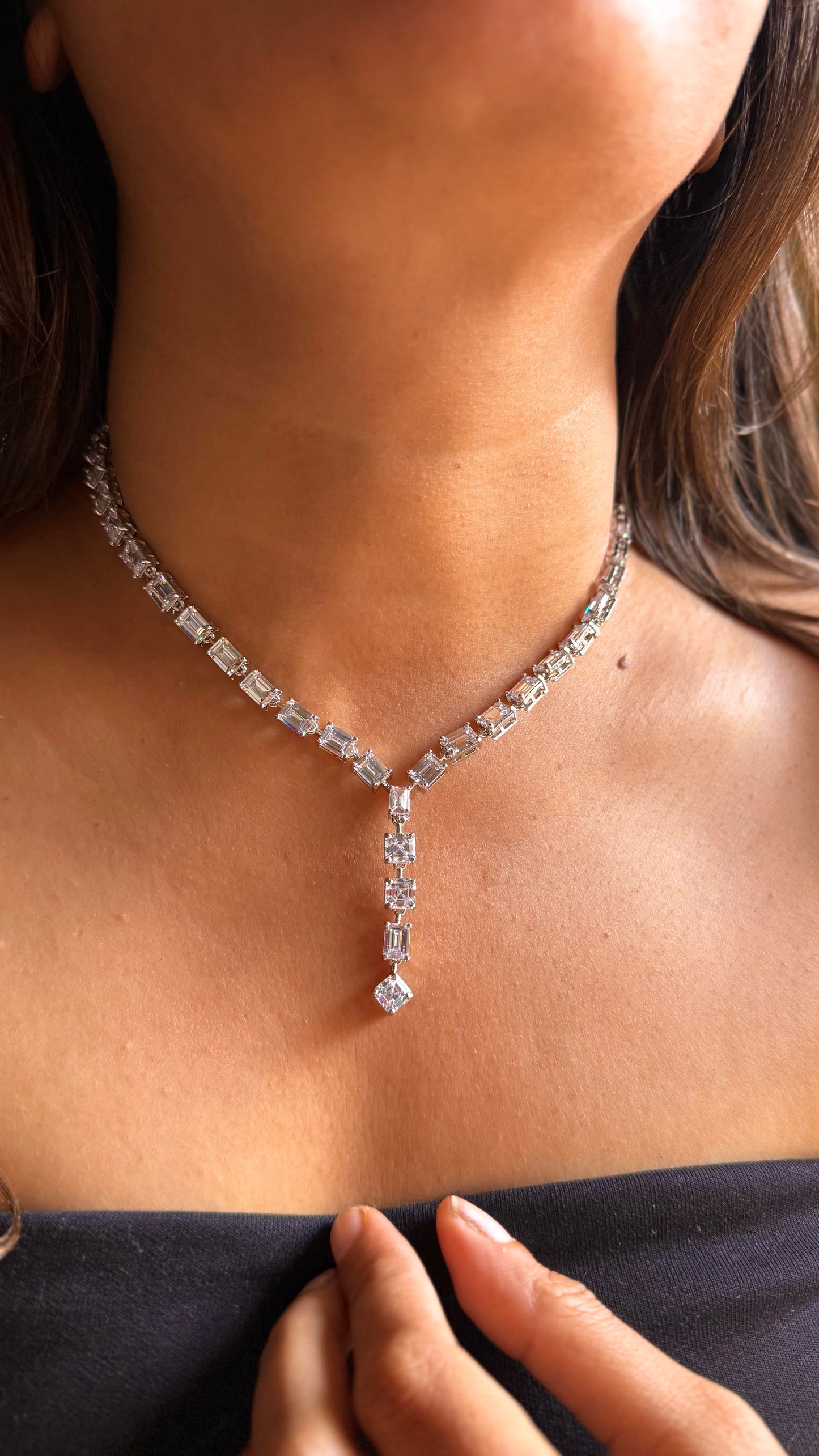 Single line emerald cut diamond minimalist Necklace