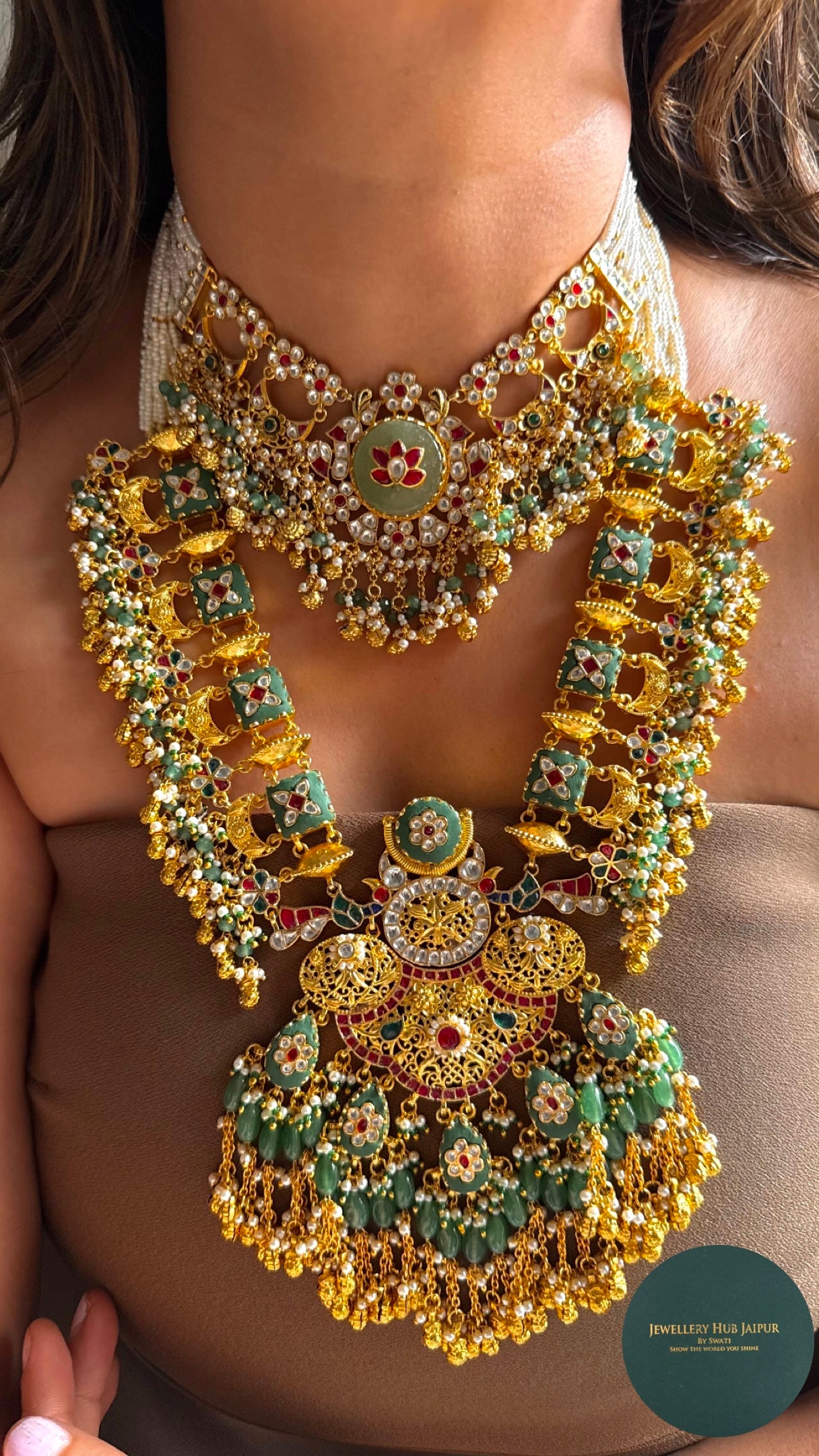 Heritage mint inlay bridal combo Necklace