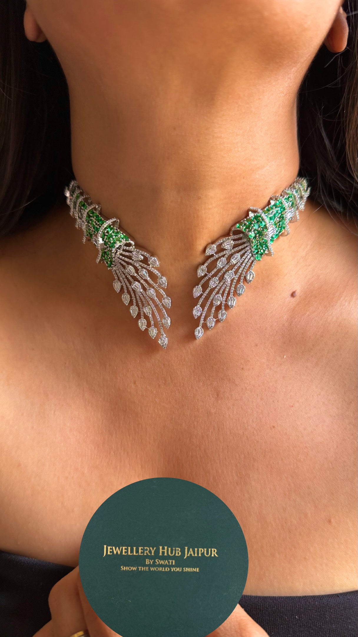 Emerald leafy designer diamond cocktail Necklace