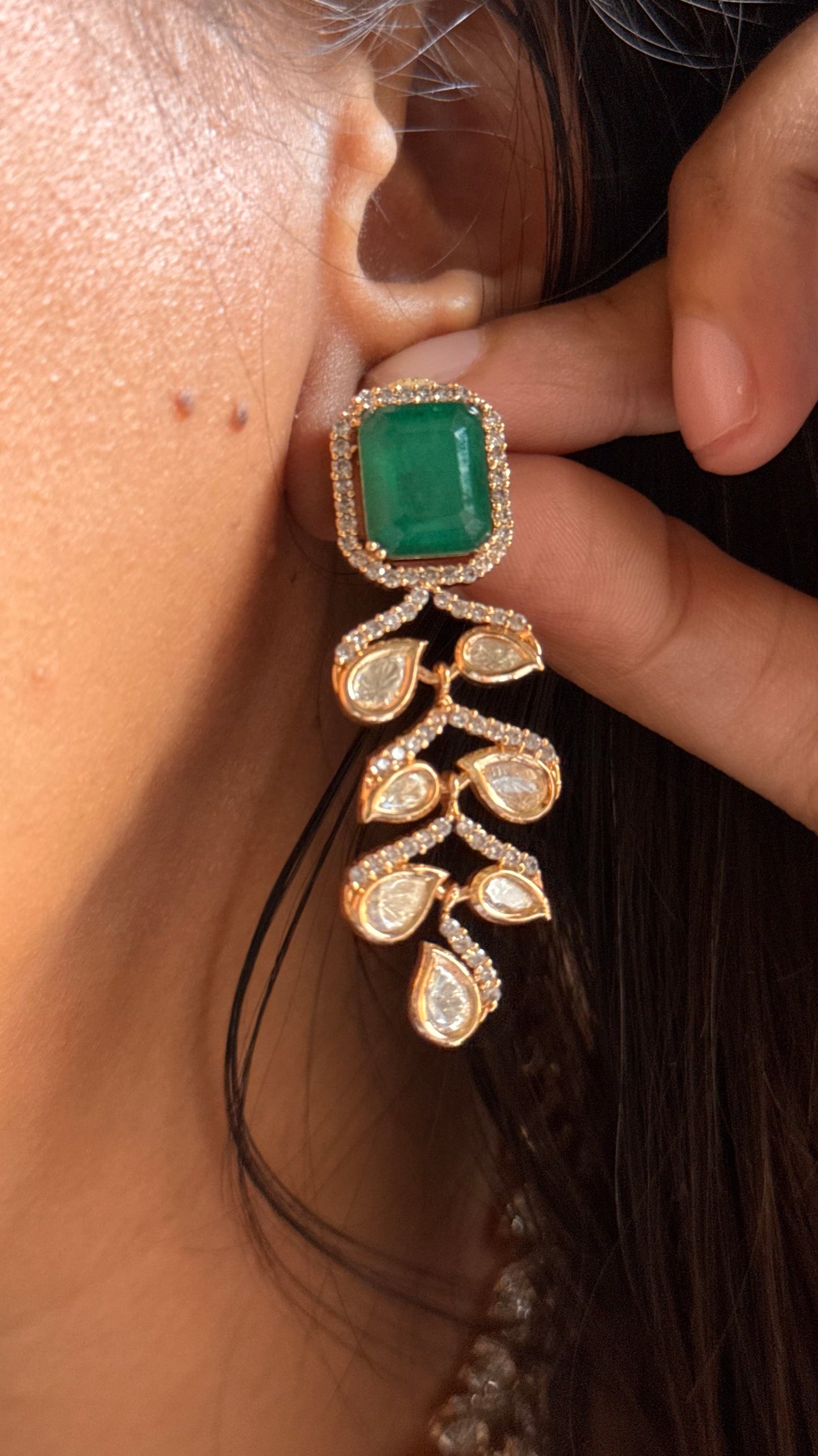 Emerald doublet real moissanite minimalist necklace