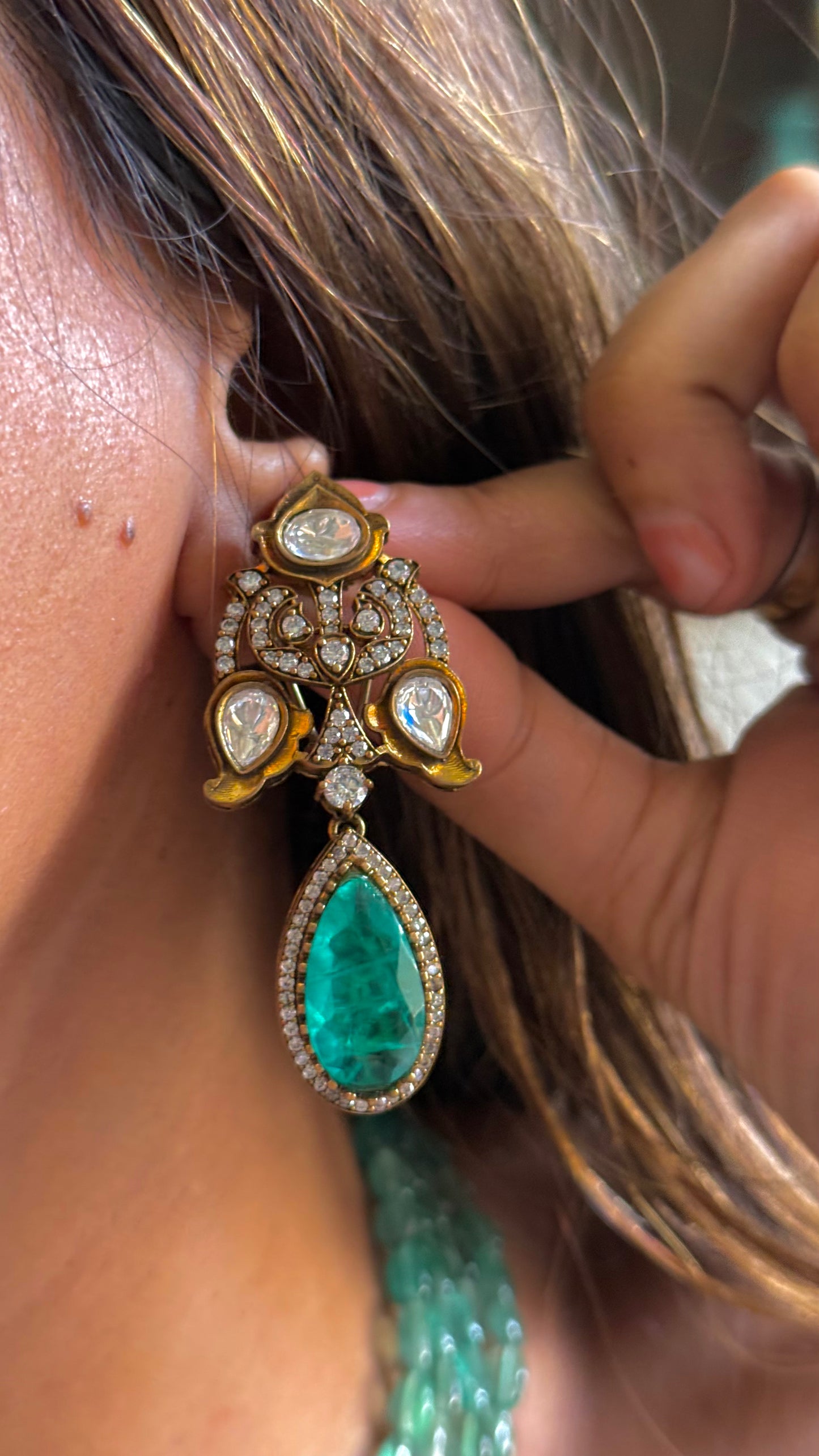 Mint Victorian doublet necklace
