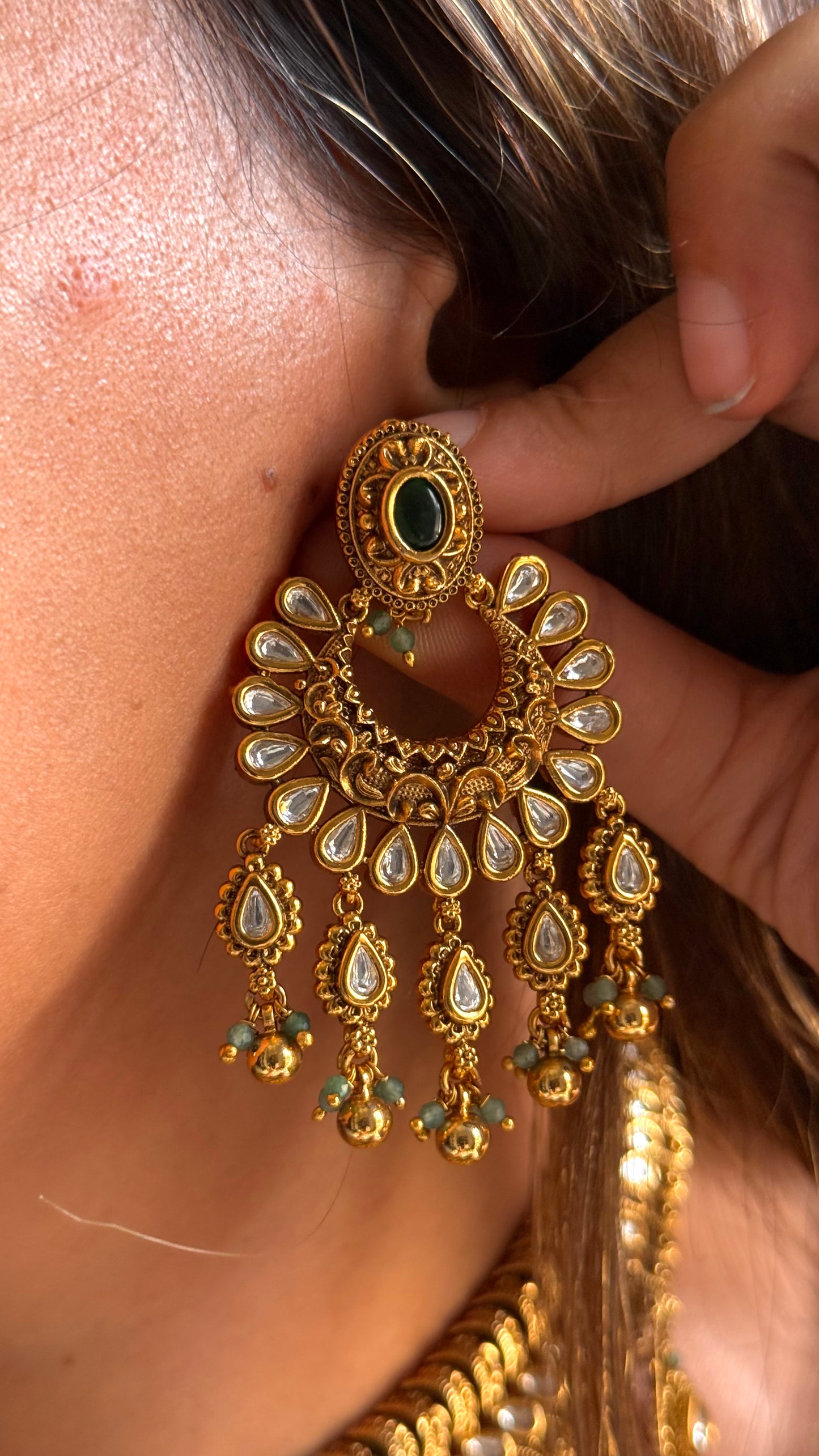 Peacock inspired polki waterfall necklace