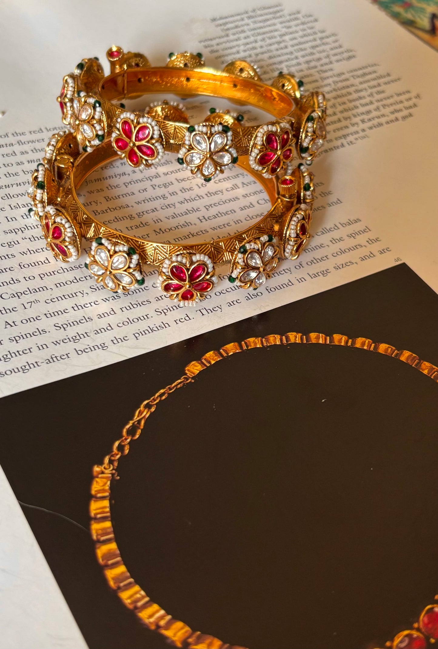 Ruby & white polki floral bangdi