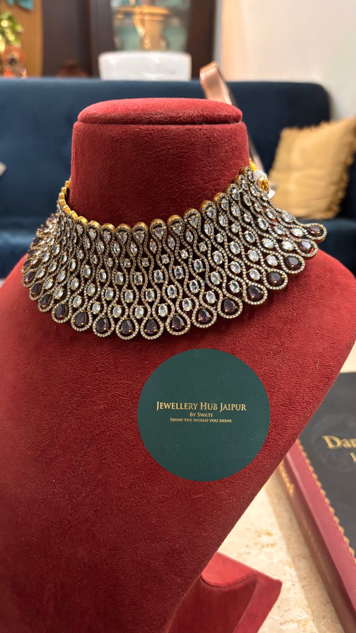 Risha Wine doublet and moissanite designer choker set
