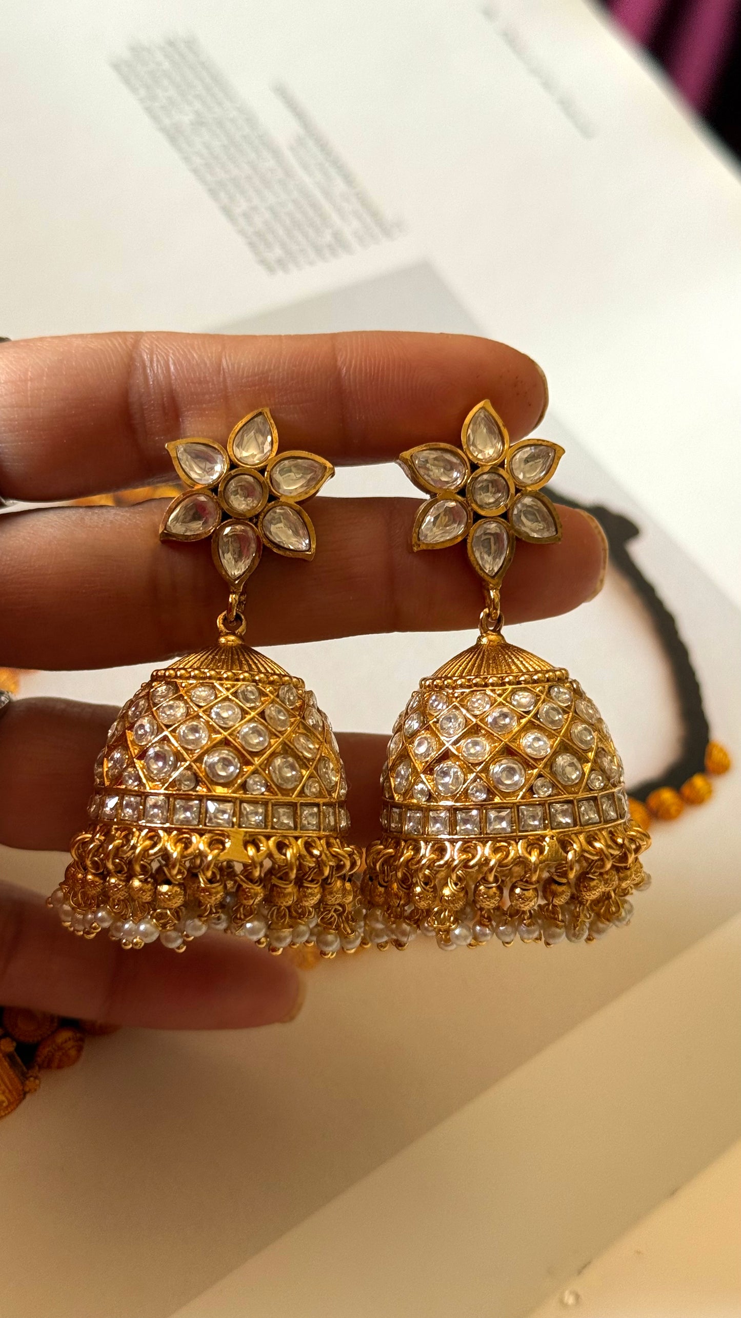 Paachi Kundan with floral jhumki