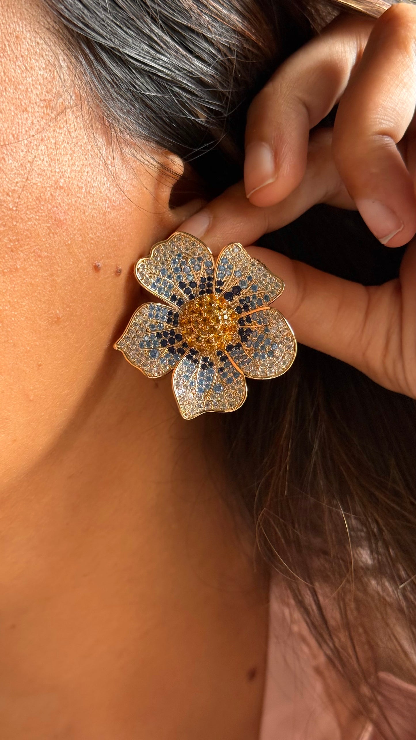 Delft Blue Mosaic Flower Studs