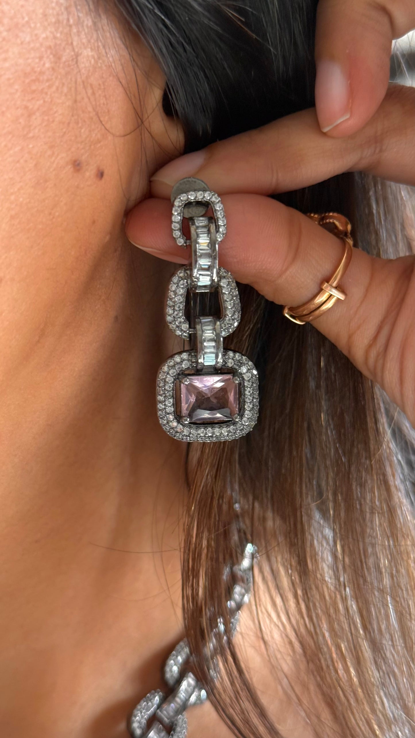 Rose quartz granite diamond minimal necklace