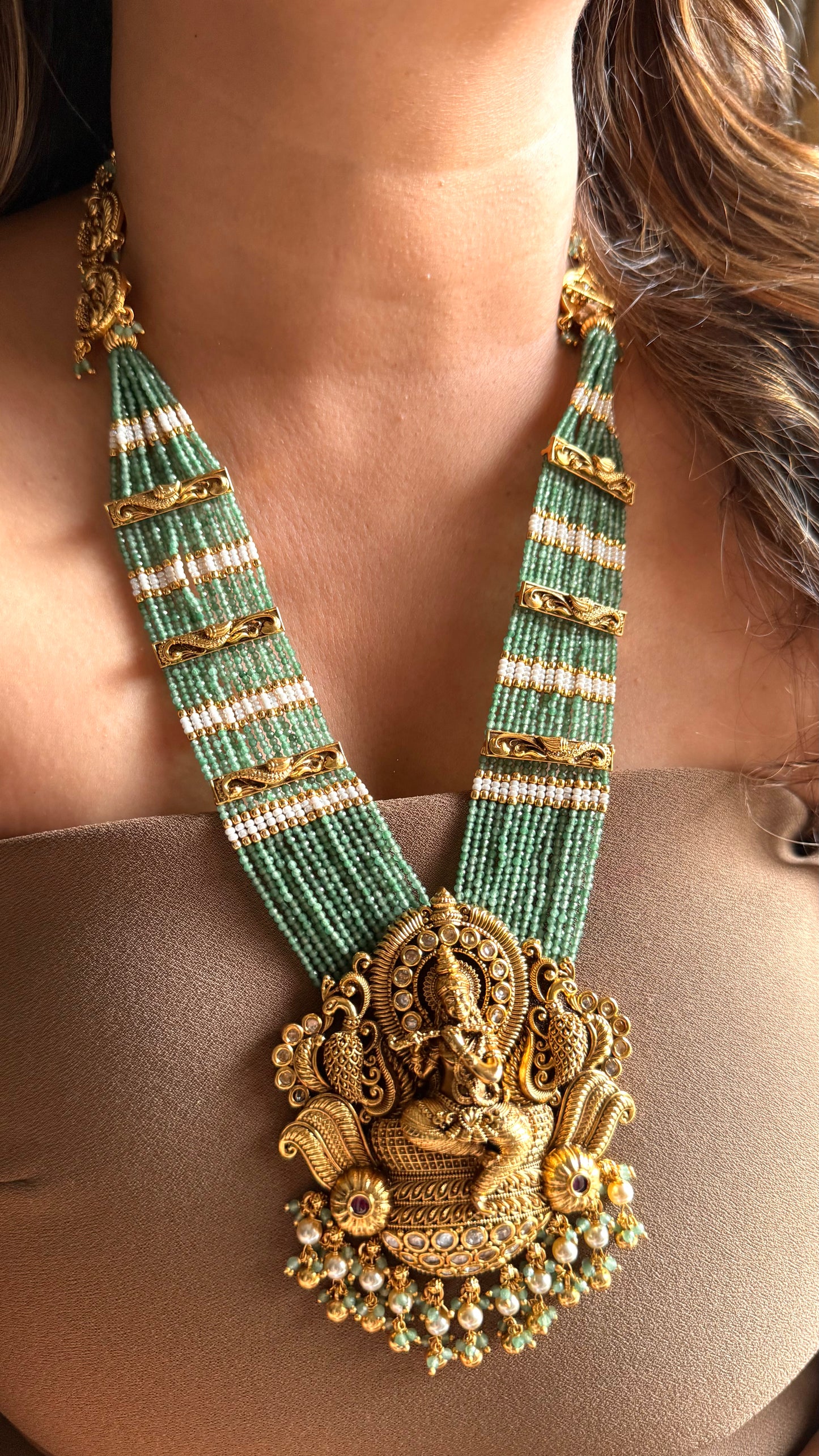 Lord Krishna inspired Nakshi Temple necklace