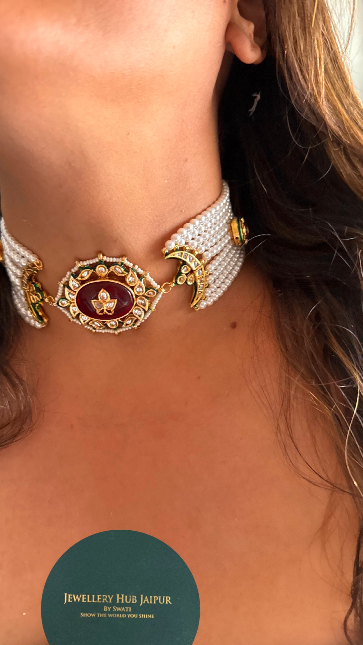 Ruby inlay emerald meenakari work choker necklace