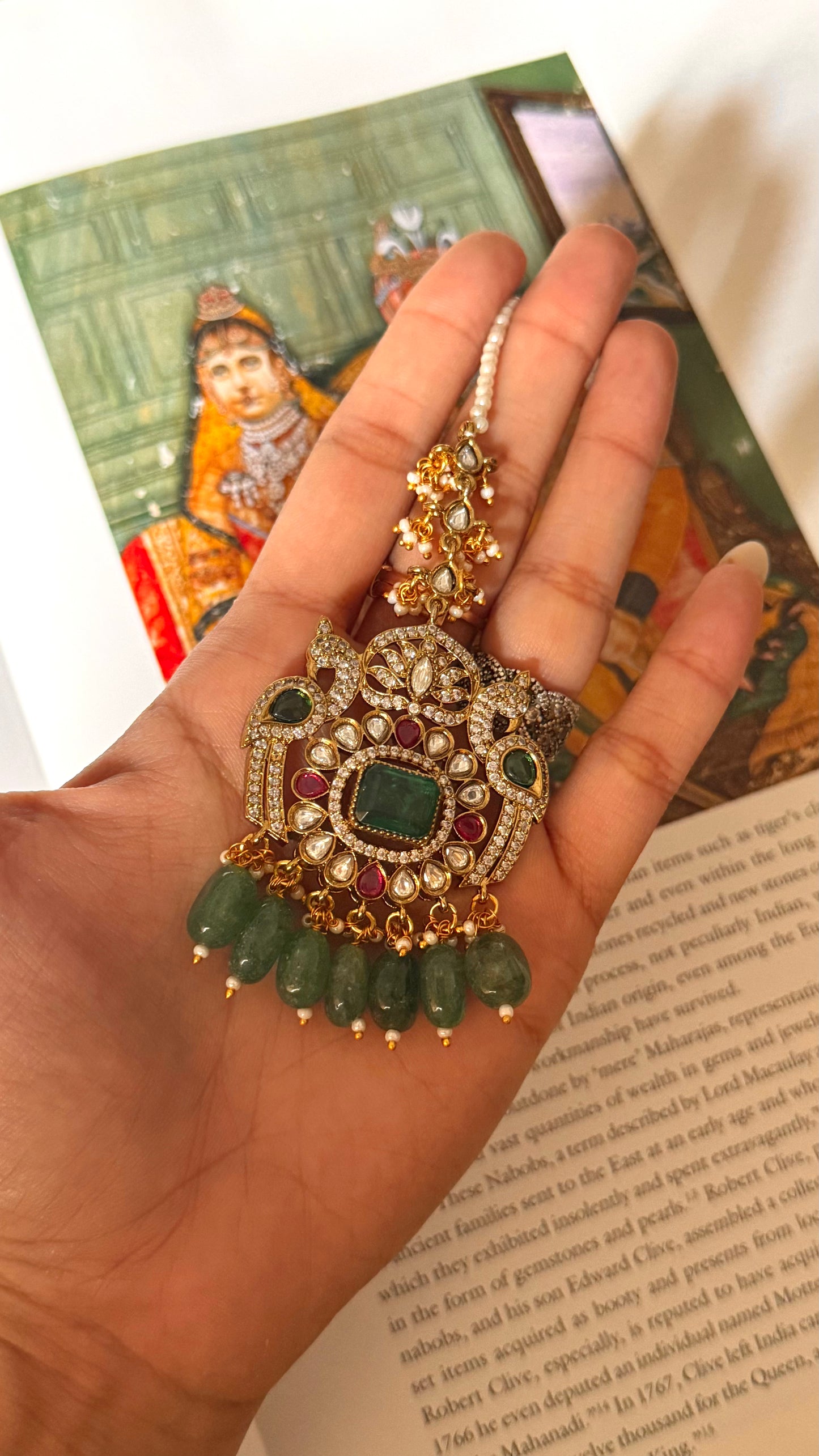 Emerald doublet & rani pink maangtika