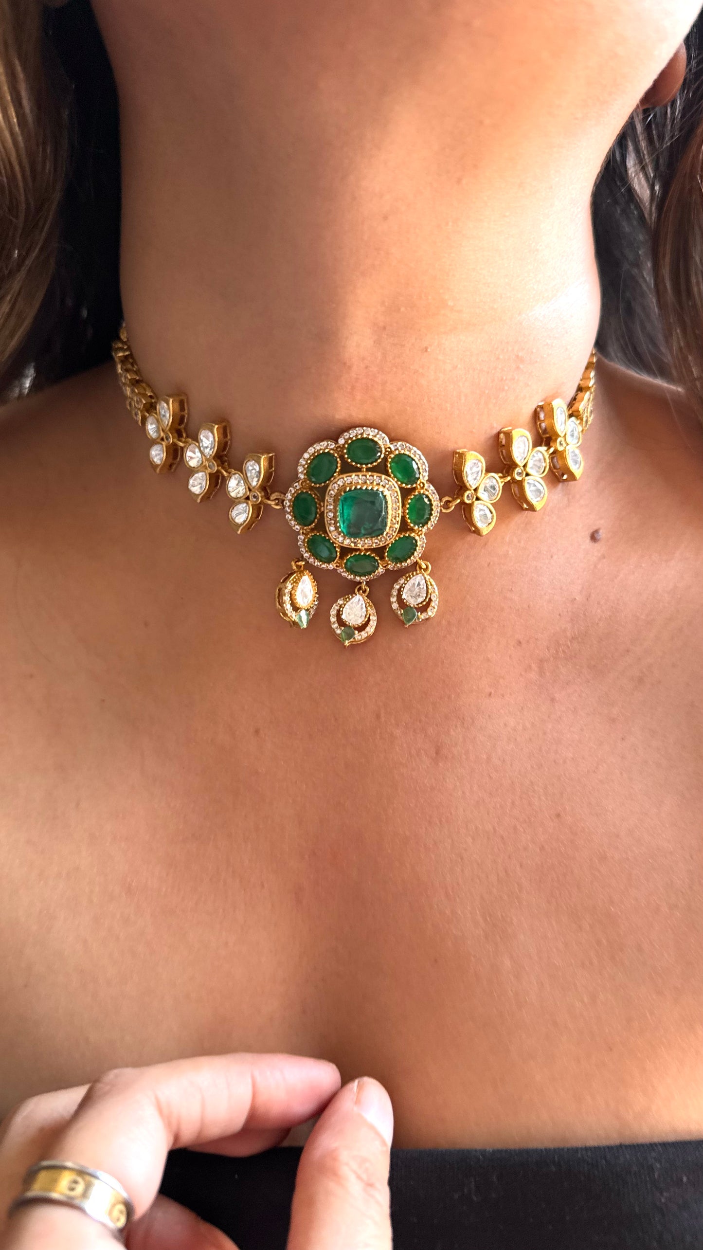 Emerald Polki Choker Necklace