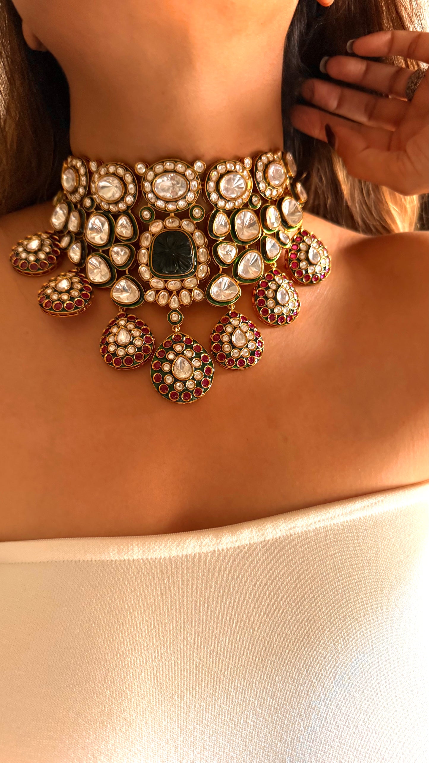 Shikha Emerald meenakari doublet & ruby polki choker