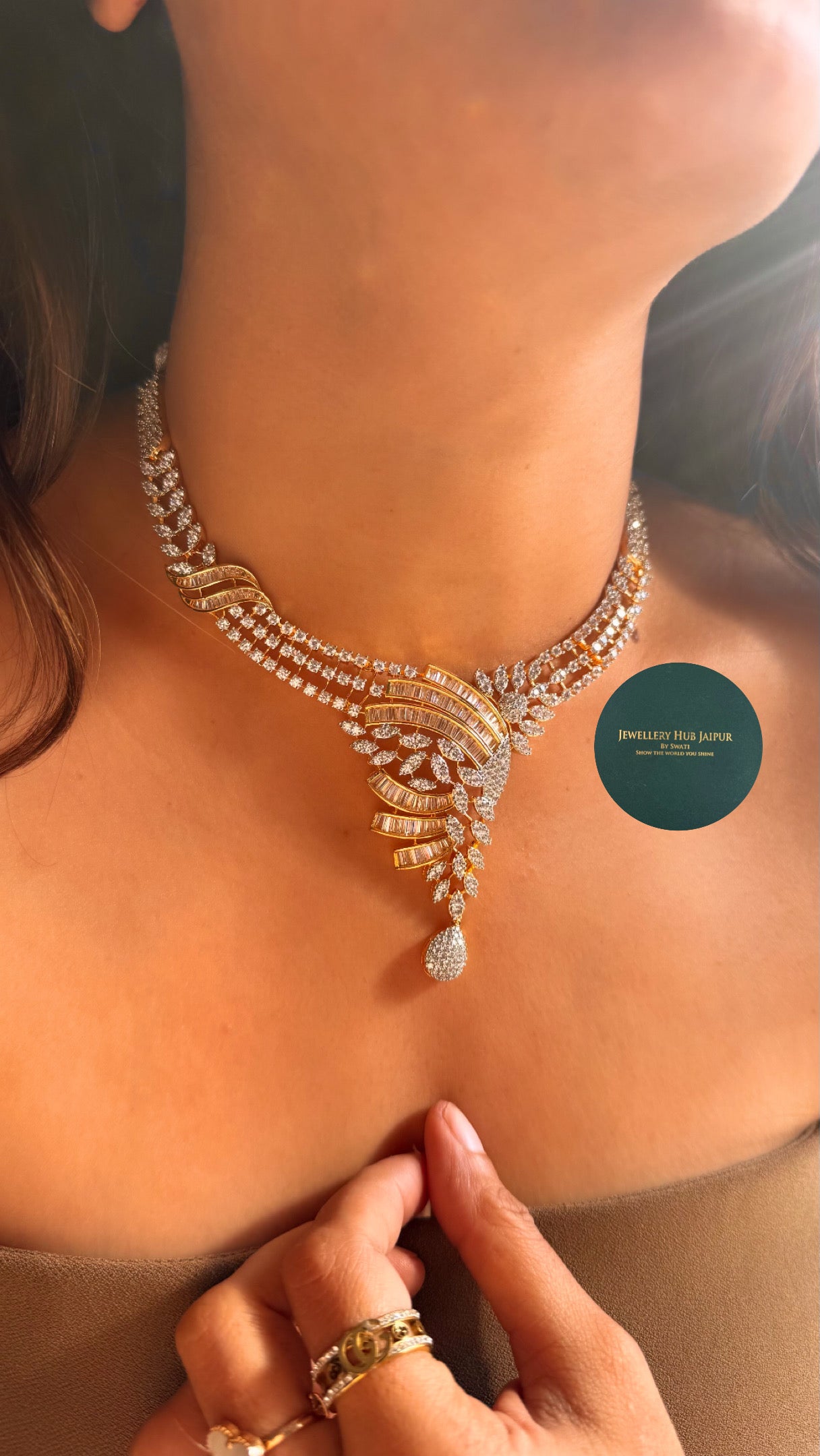 Cz diamond tear drop designer necklace (GJ Polish)