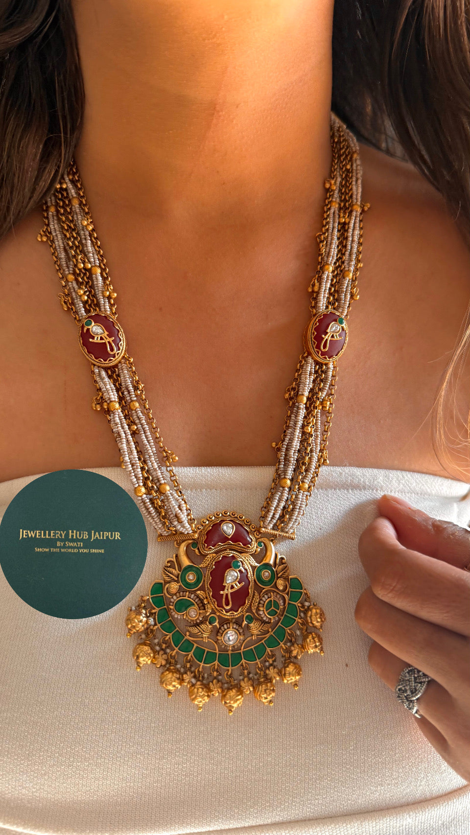 Rajwada ruby & emerald heritage long necklace