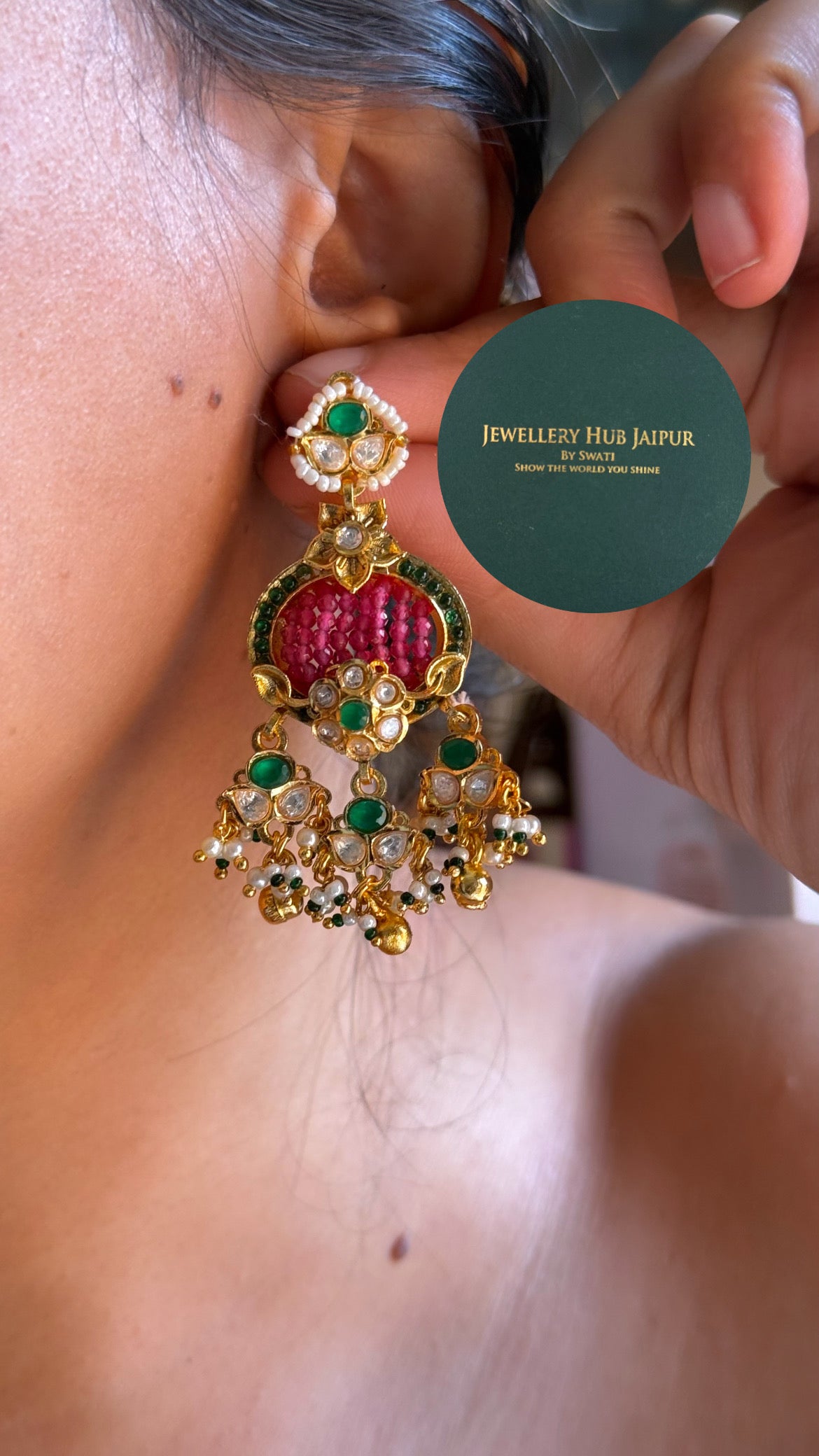 Real moissanite ruby & mint royal rajwada design heritage collar set